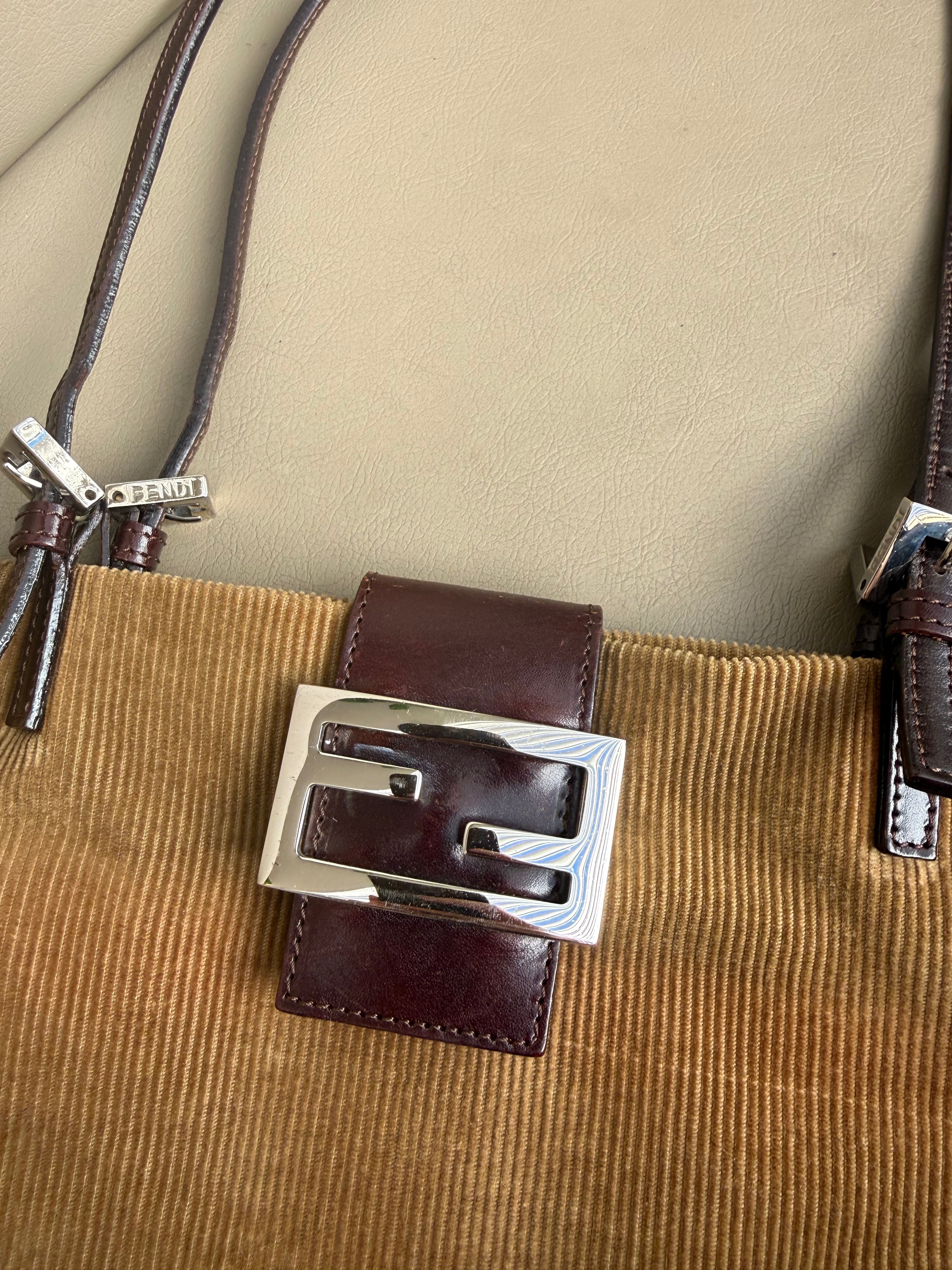 Fendi Tan Corduroy FF Silver Logo Tote Bag