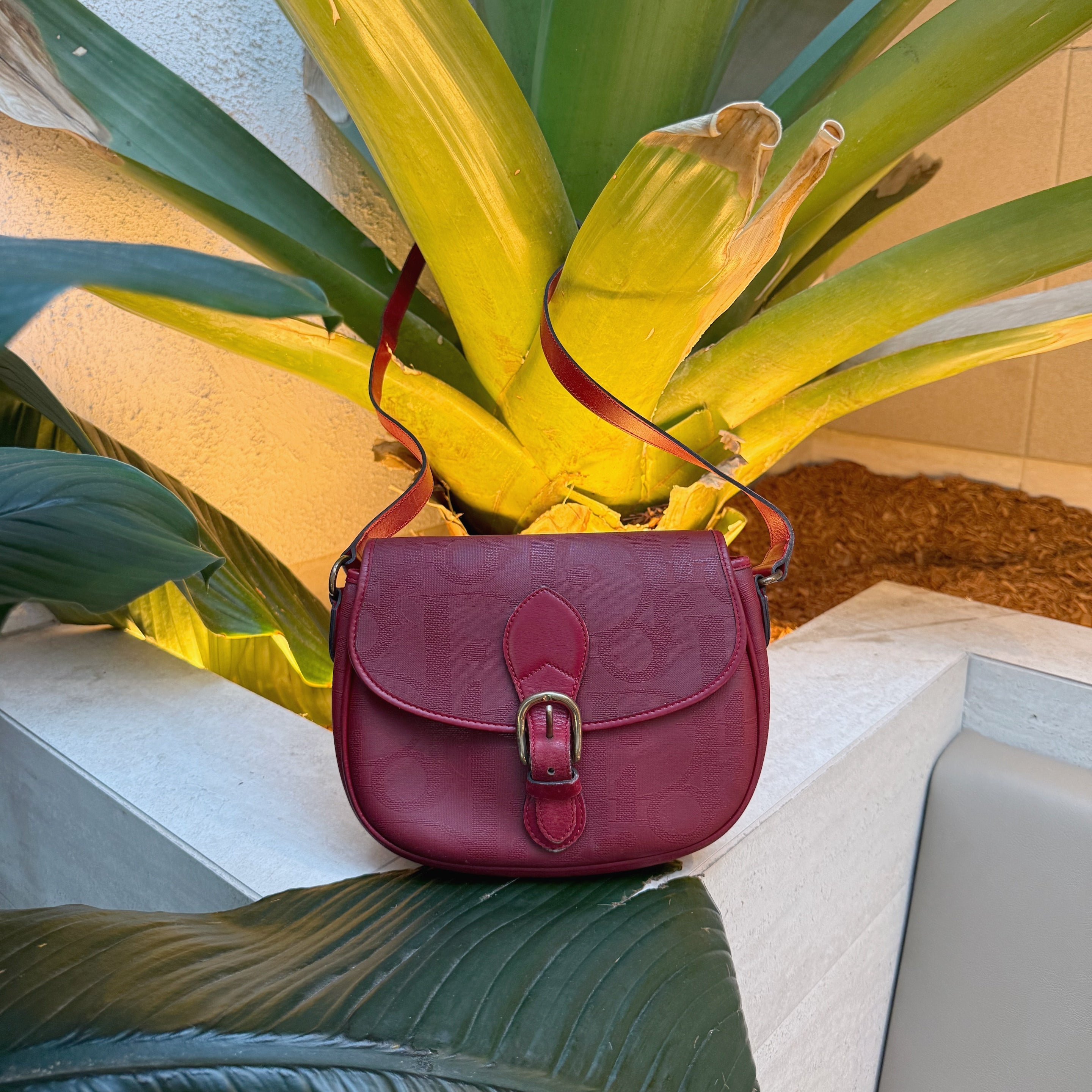 Christian Dior Trotter Canvas Burgundy Shoulder Bag