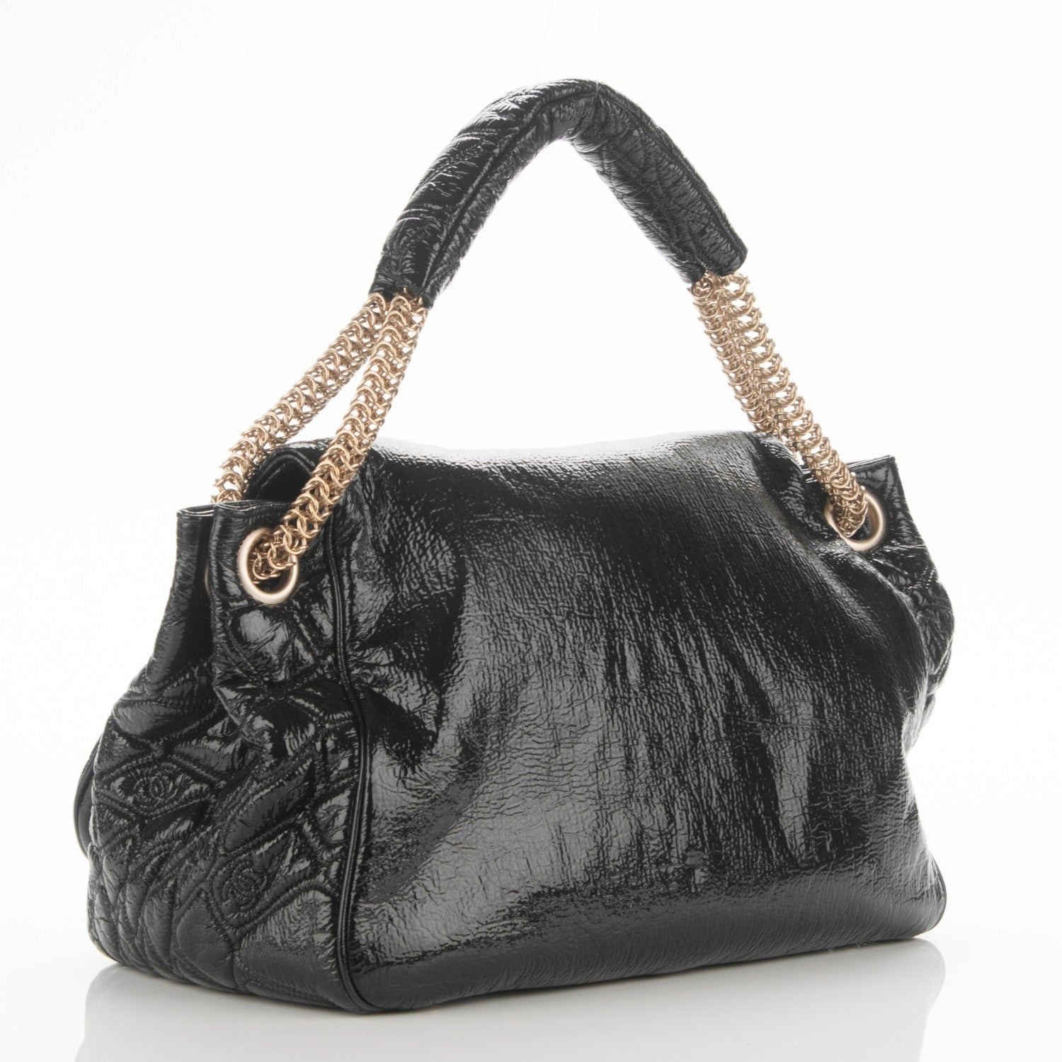 Chanel Rodeo Drive Flap Bag Chain Patent Leather Black