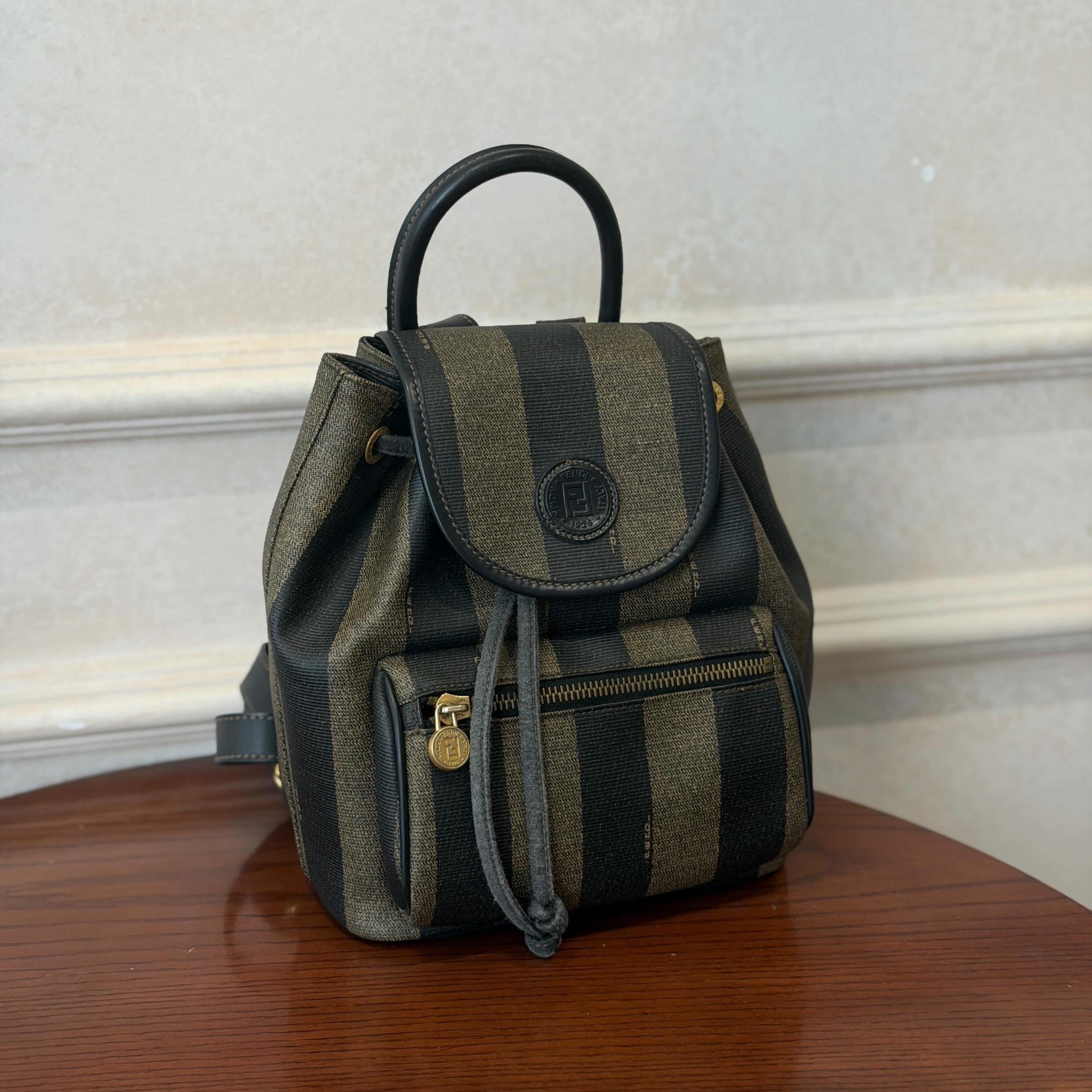 Fendi Vintage Backpack in Brown Pequin Striped