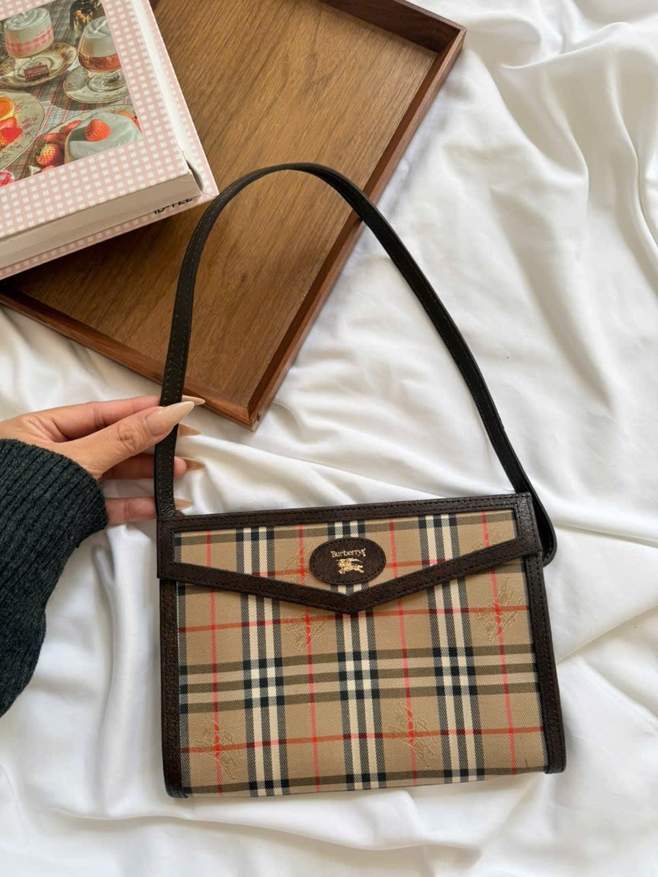 Burberry Vintage Haymarket Check Canvas Envelope Shoulder Bag