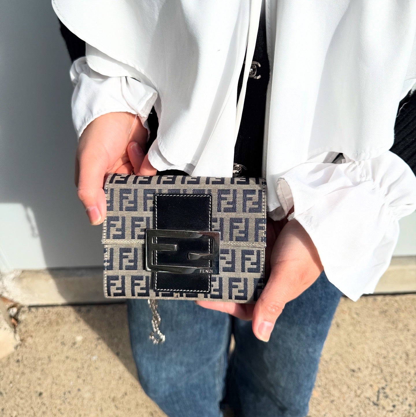 FENDI Vintage Zucca Canvas Leather Folding Wallet