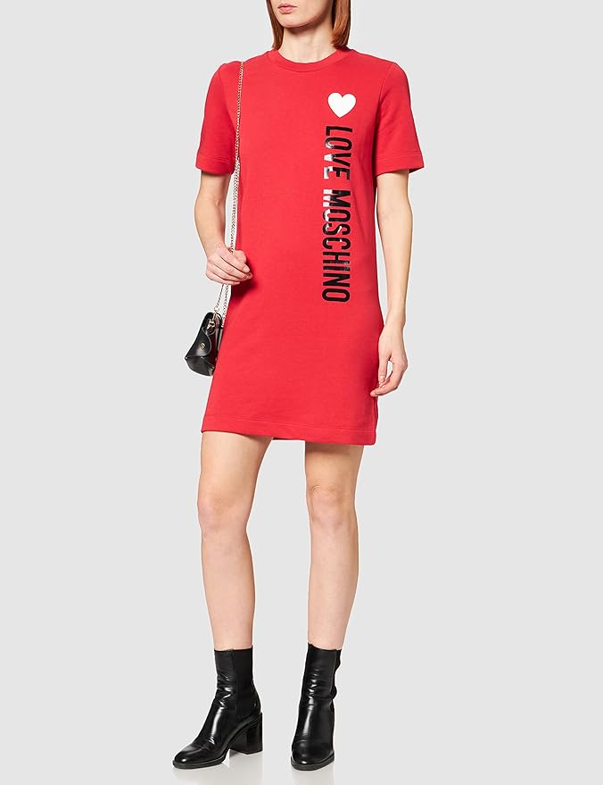 Love Moschino Dress with Stripe Logo & Heart Print