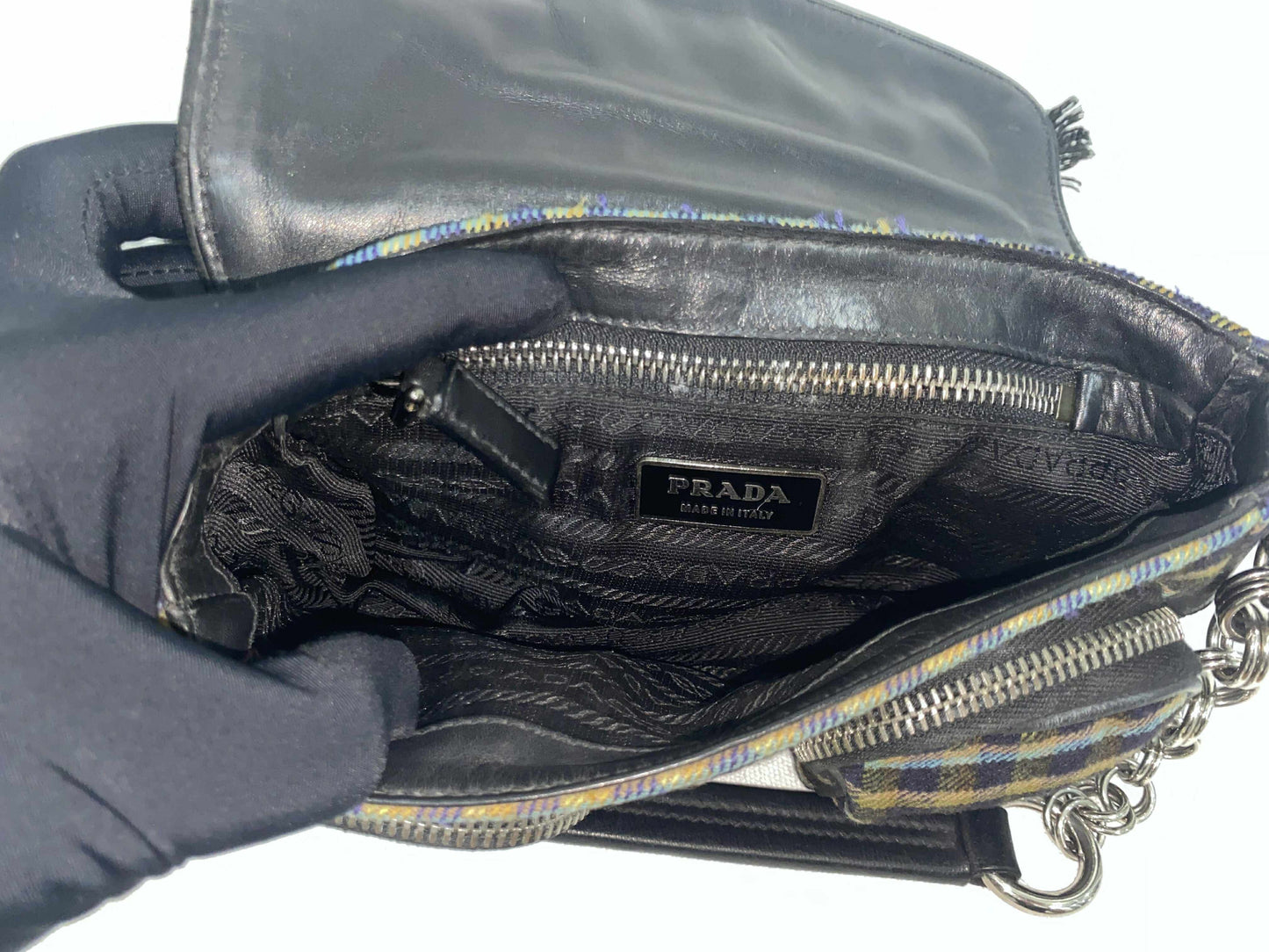 Prada Multicolor Plaid Wool Small Evening Bag
