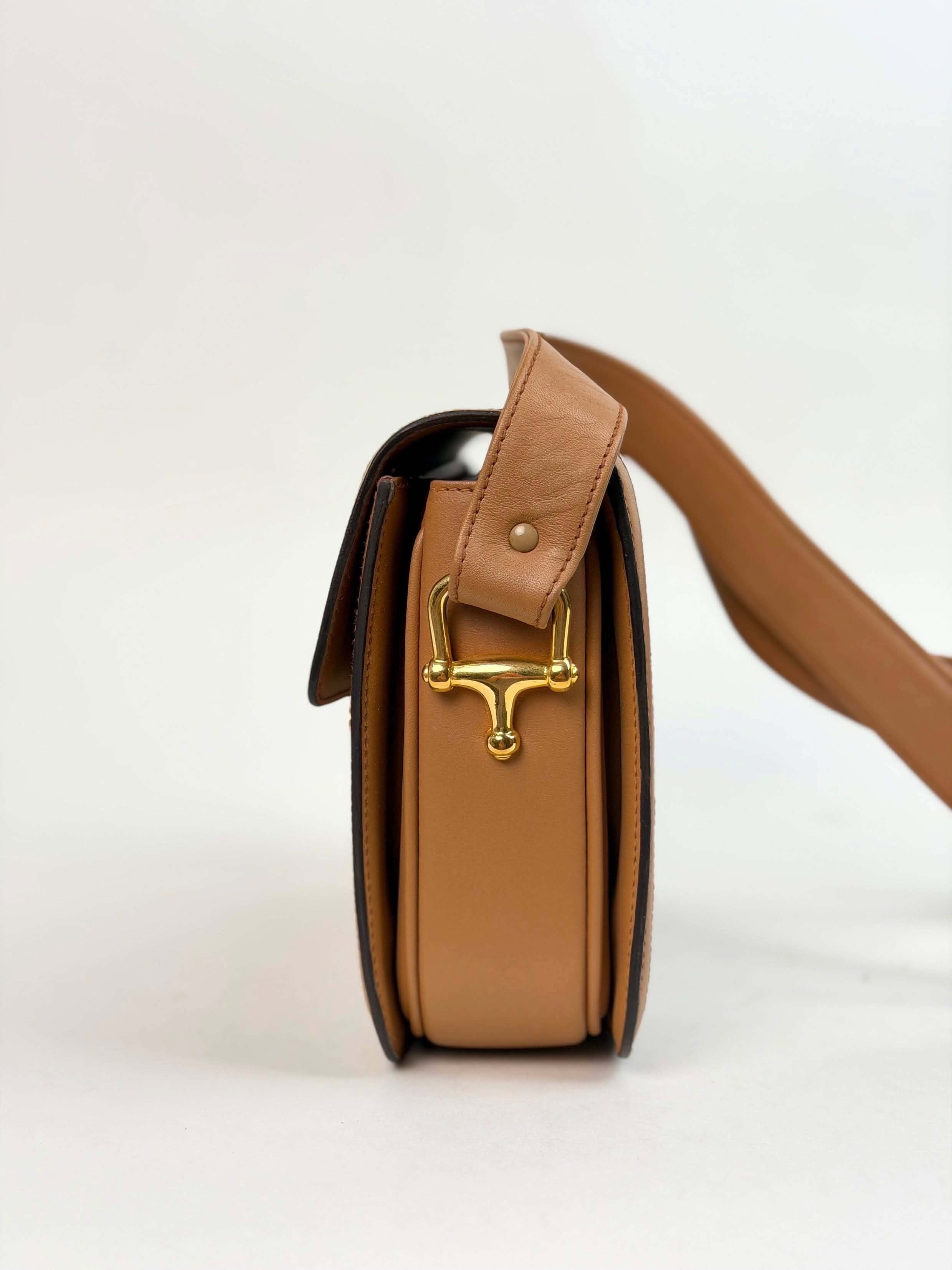 Celine Vintage Beige Macadam Horse Carriage Shoulder Bag