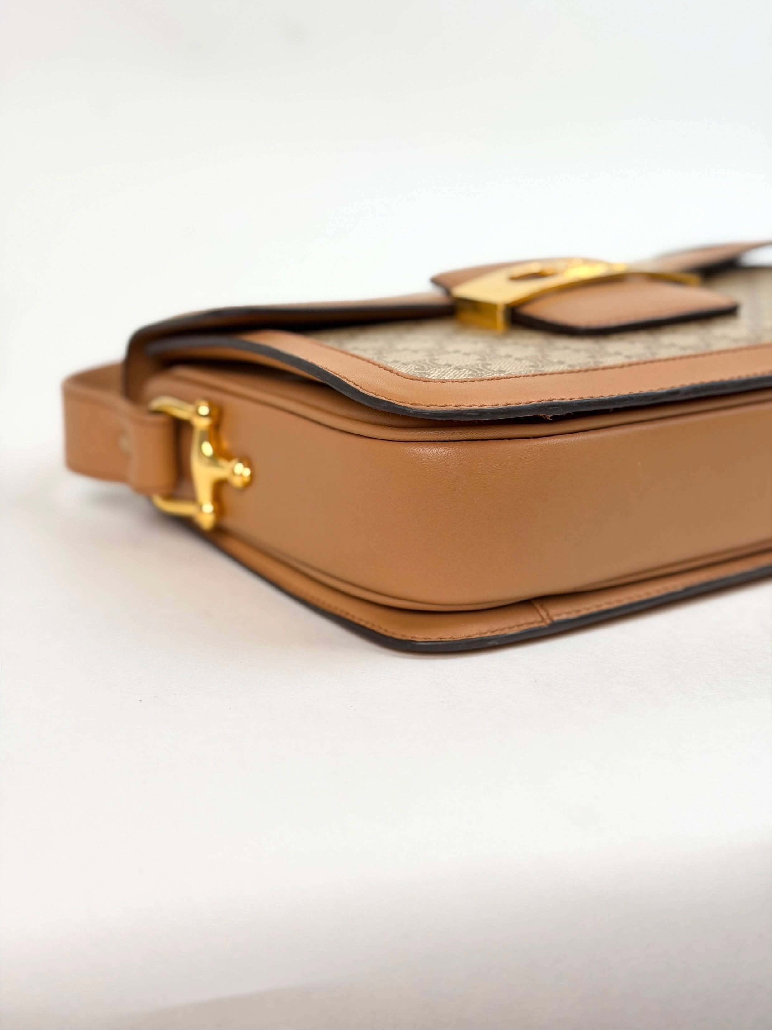 Celine Vintage Beige Macadam Horse Carriage Shoulder Bag