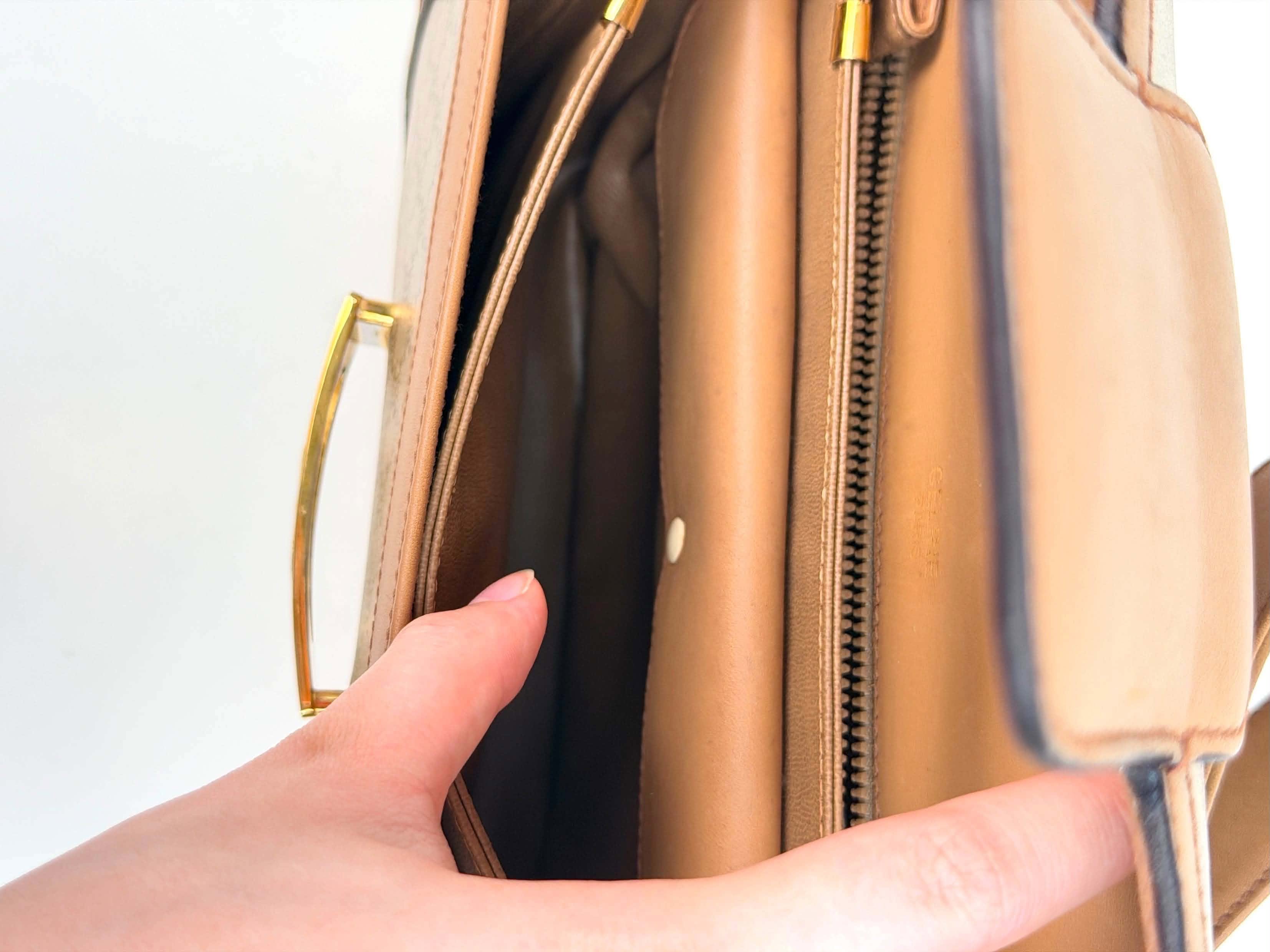 Celine Vintage Beige Macadam Horse Carriage Shoulder Bag