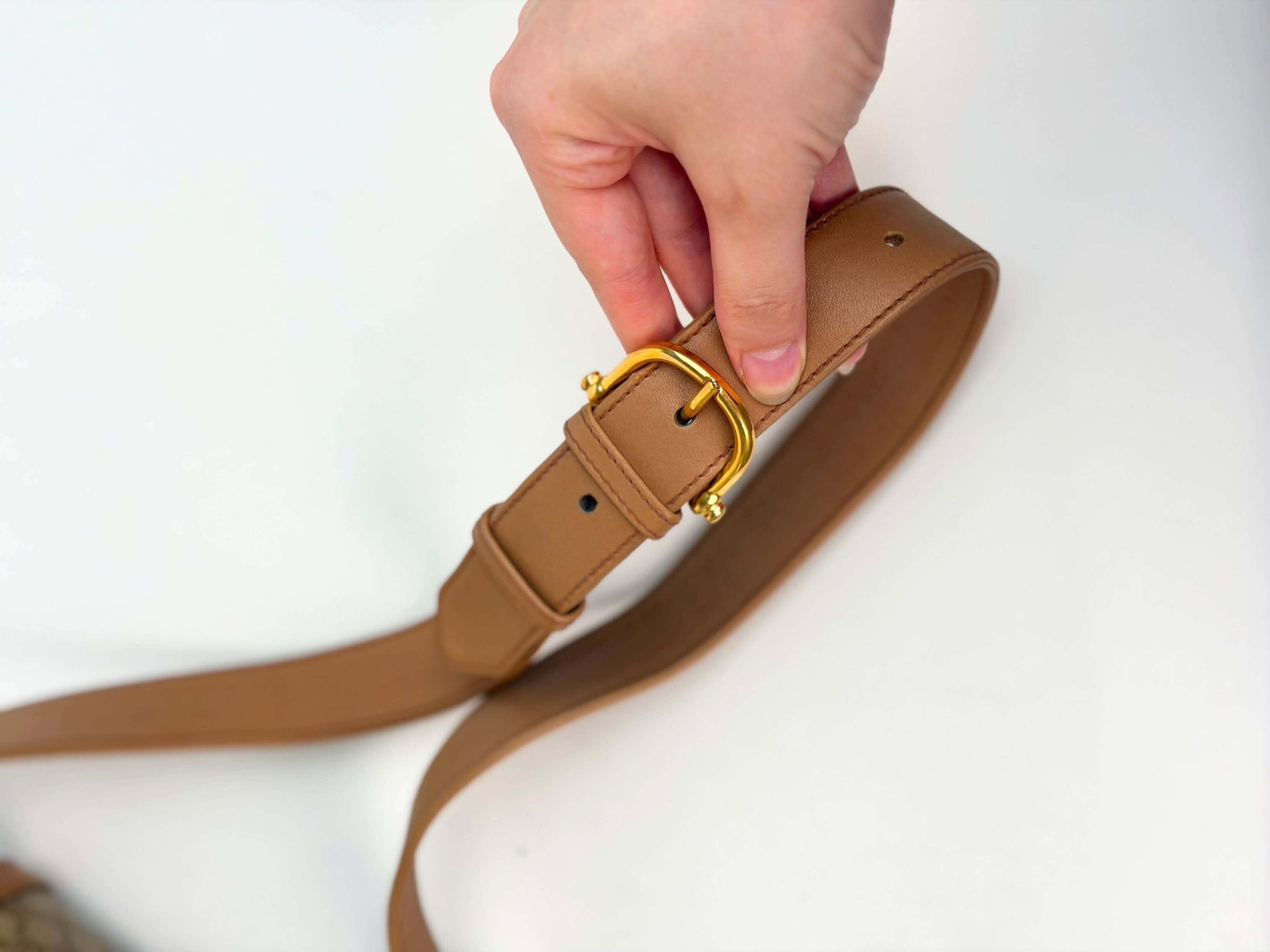 Celine Vintage Beige Macadam Horse Carriage Shoulder Bag
