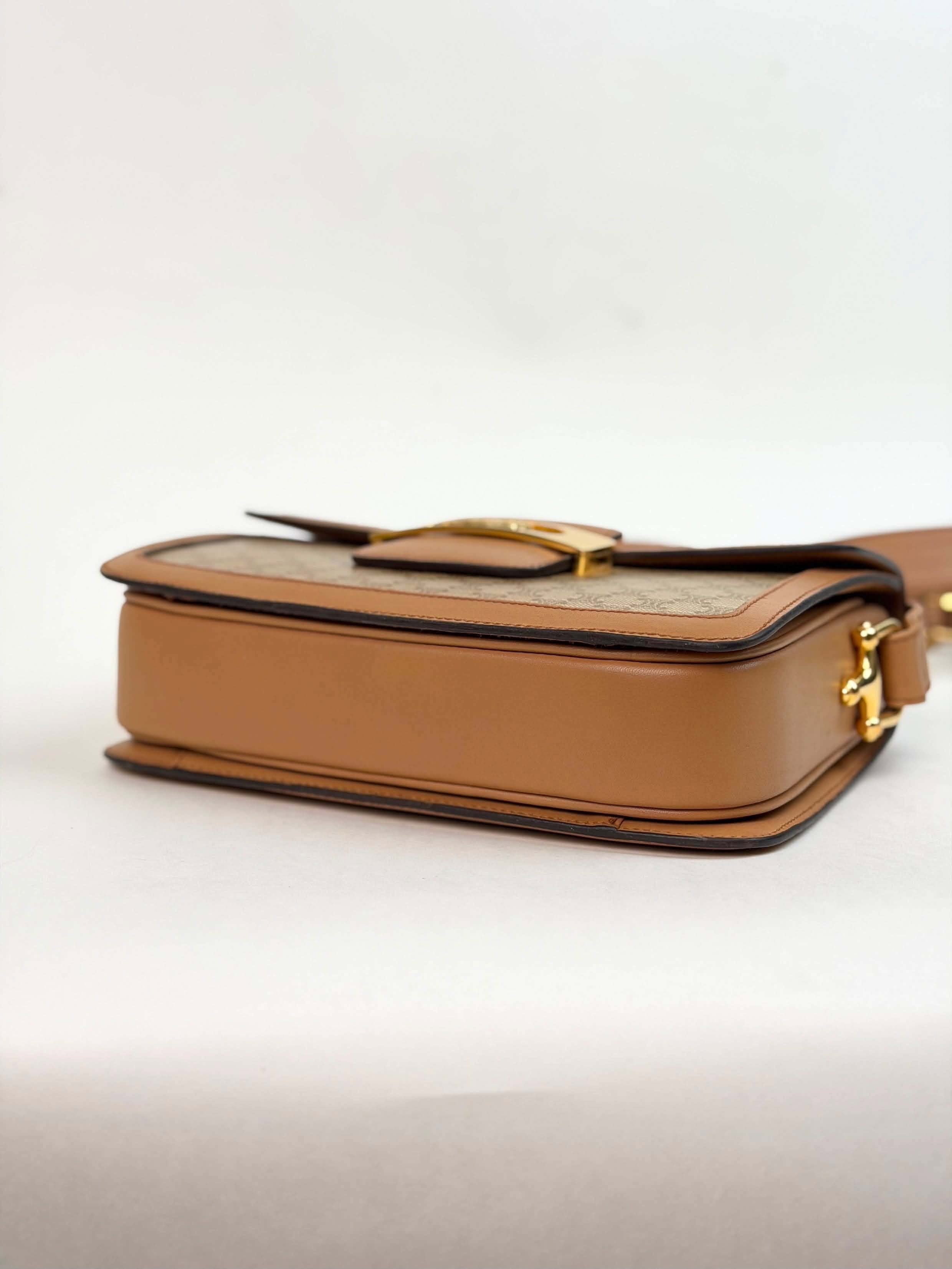Celine Vintage Beige Macadam Horse Carriage Shoulder Bag