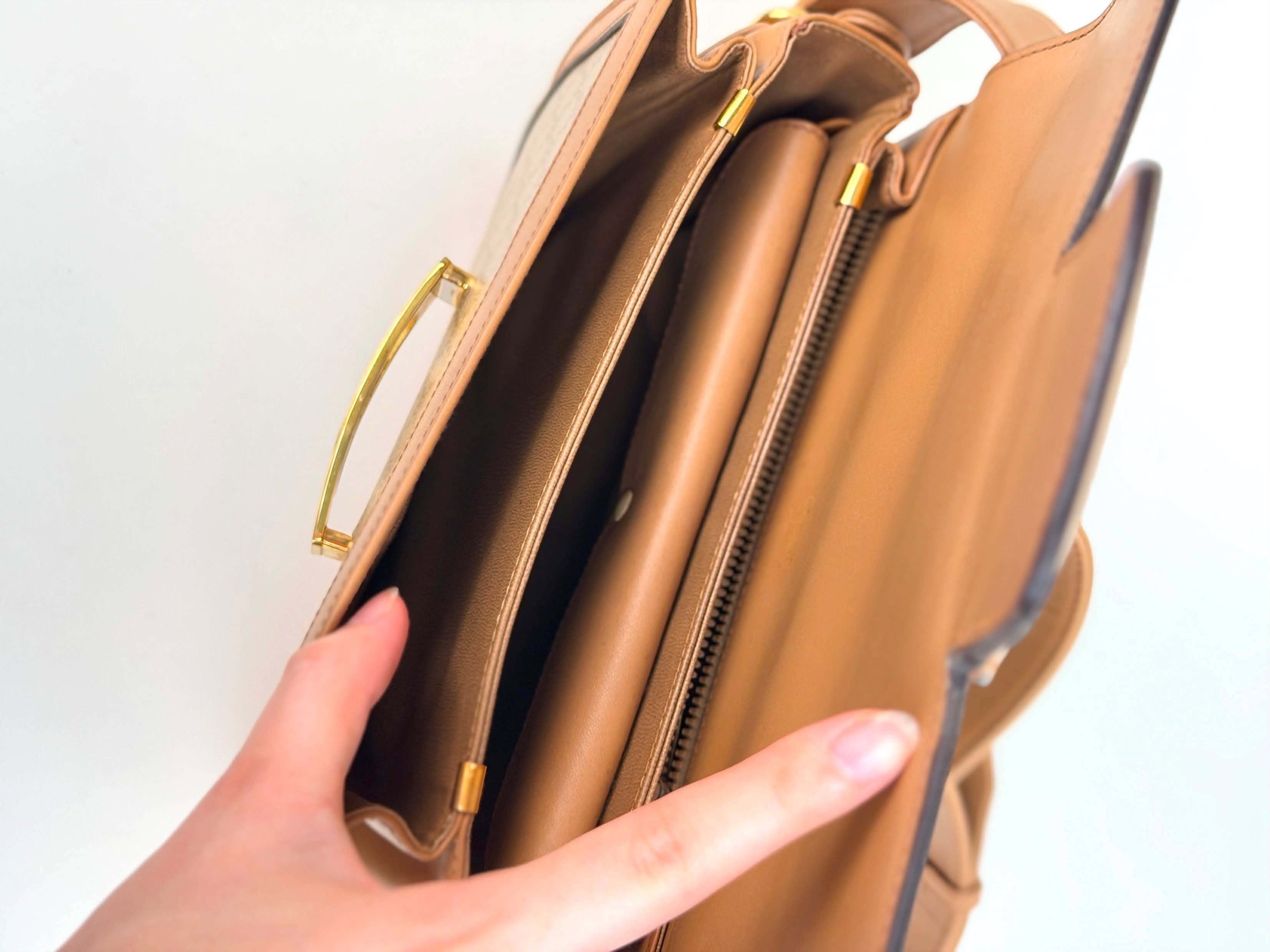 Celine Vintage Beige Macadam Horse Carriage Shoulder Bag