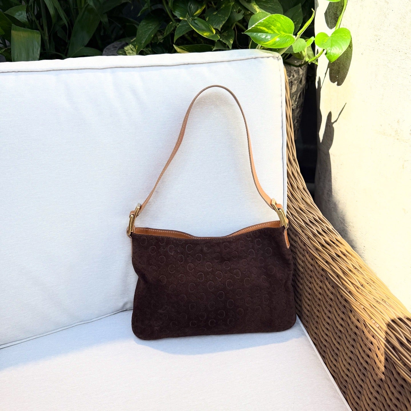 CELINE Brown Macadam Suede Shoulder Bag