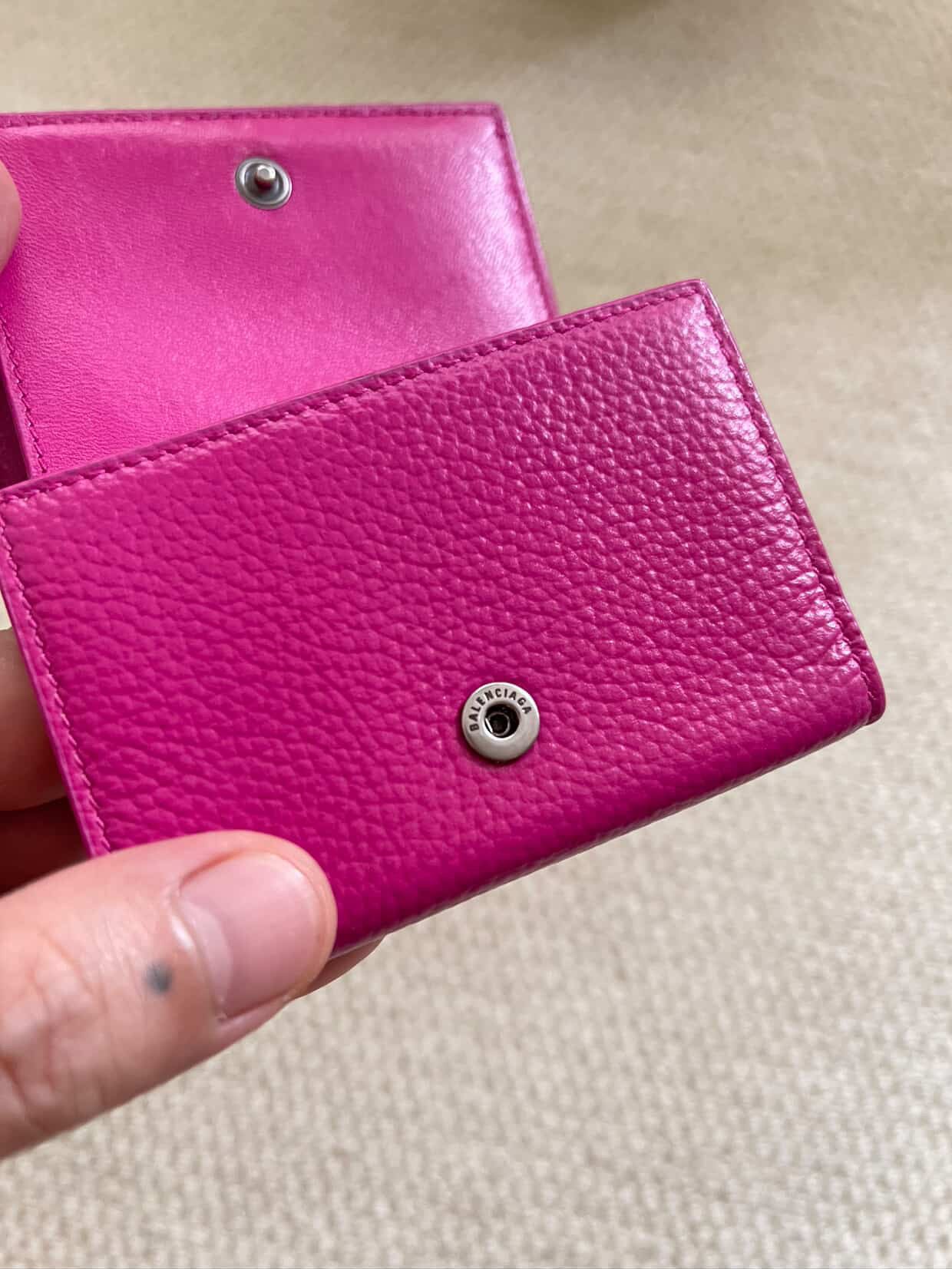 BALENCIAGA Rose Berlingot Lambskin Leather Tri-Fold Compact Wallet