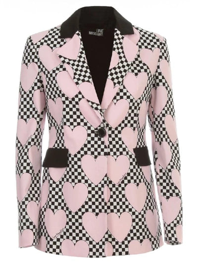 MOSCHINO Heart Check Print Blazer In Pink