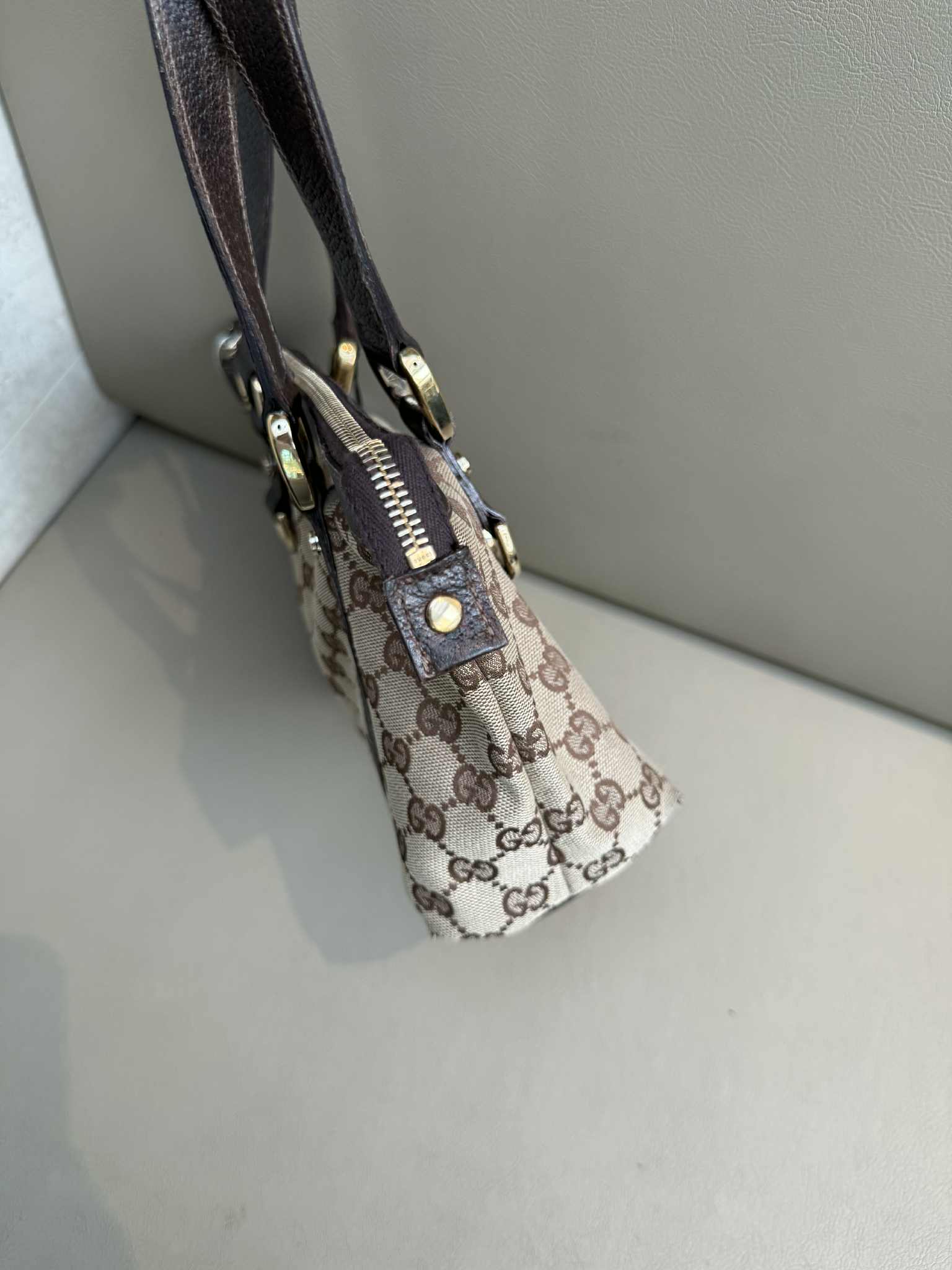 GUCCI Brown GG Canvas and Leather Abbey Tote