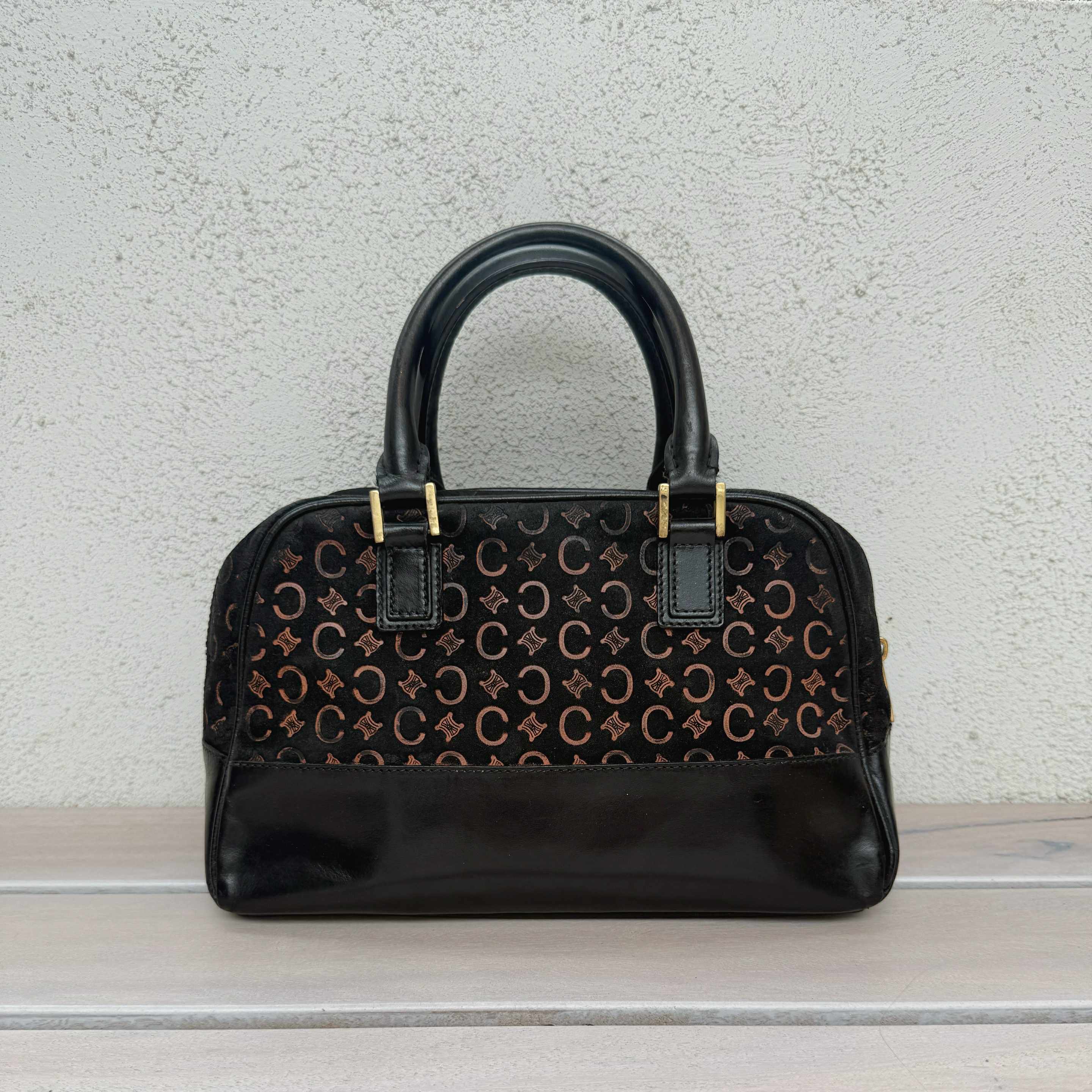 Celine C Macadam Canvas Bowling Bag Suede Leather