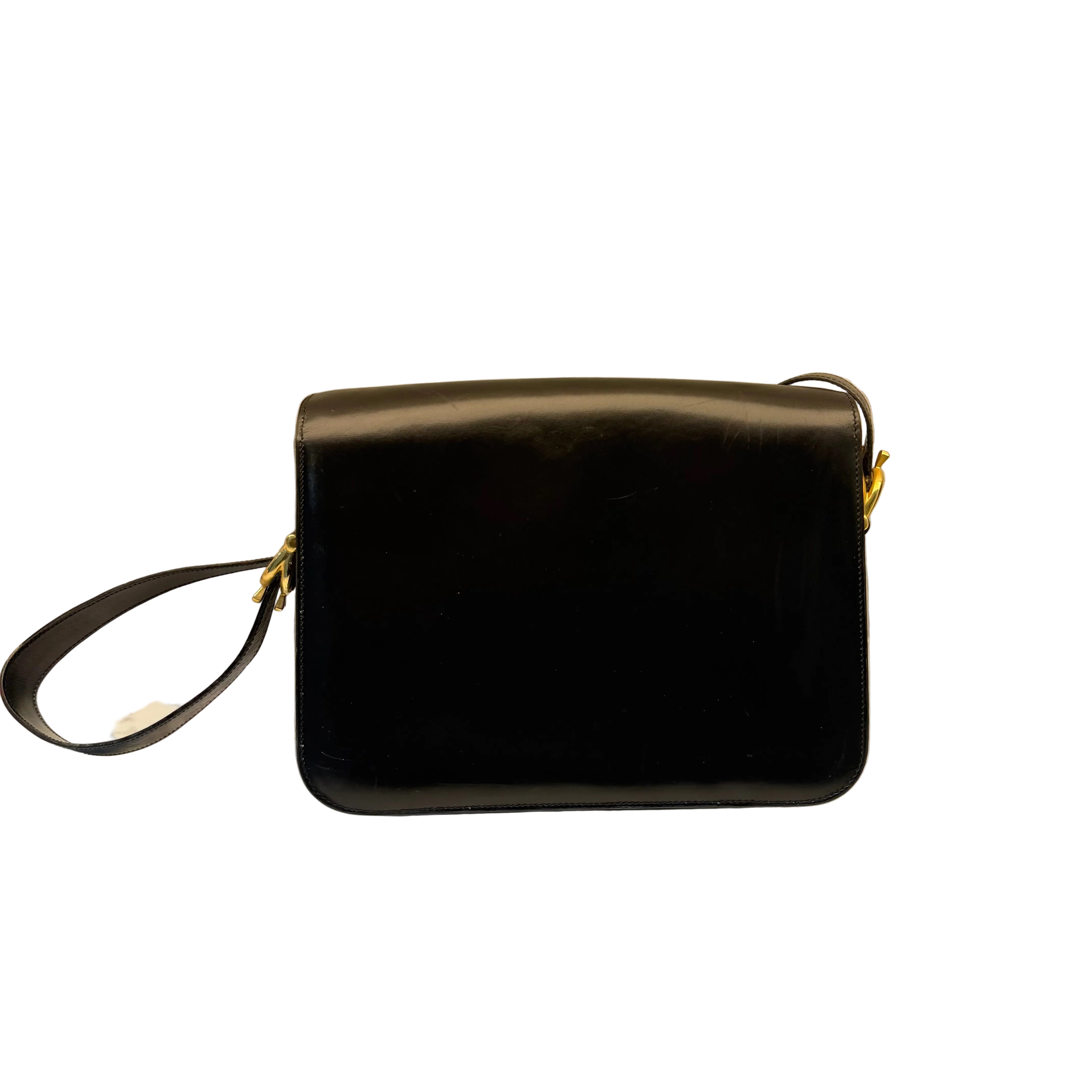 Celine Vintage Black Leather Horse Carriage Shoulder Bag