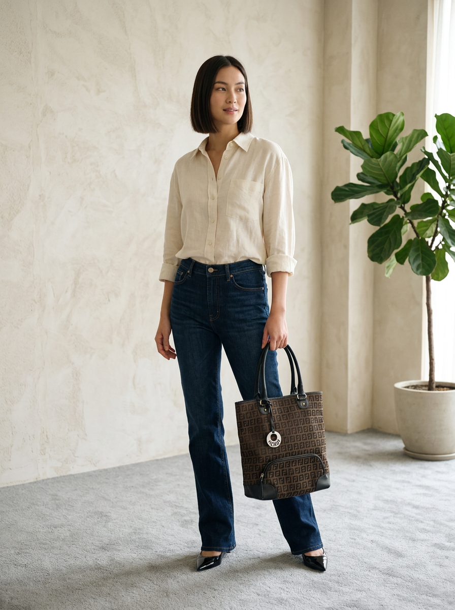 Fendi Vintage Chef Front Pocket Tote Zucchino Canvas Medium