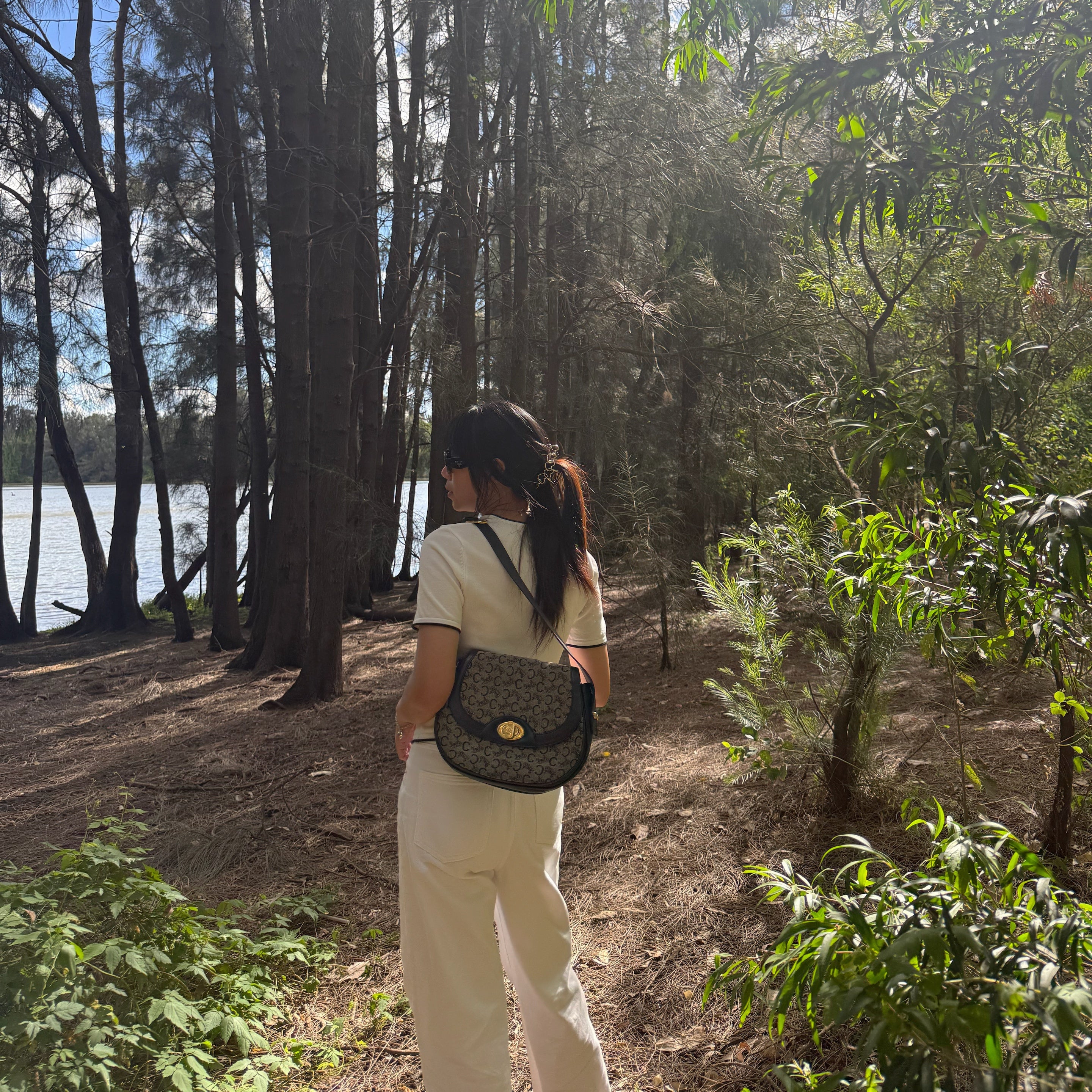 Celine C Sulky Shoulder Bag Canvas Navy