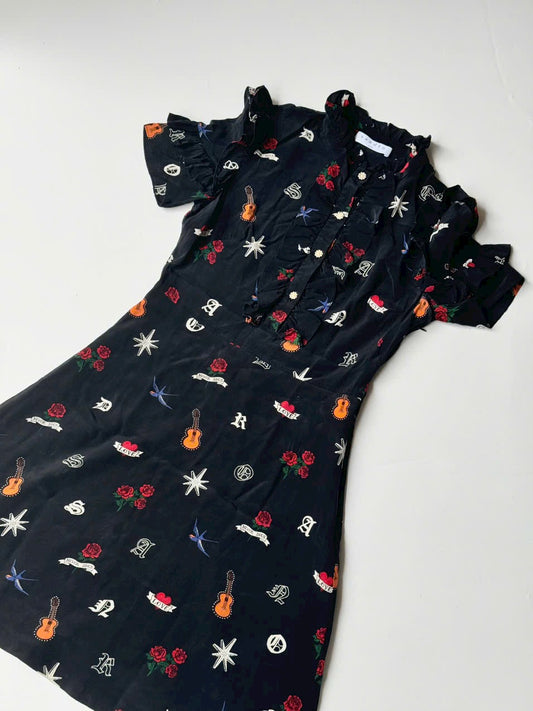 SANDRO Wendy Tattoo Print Dress Silk