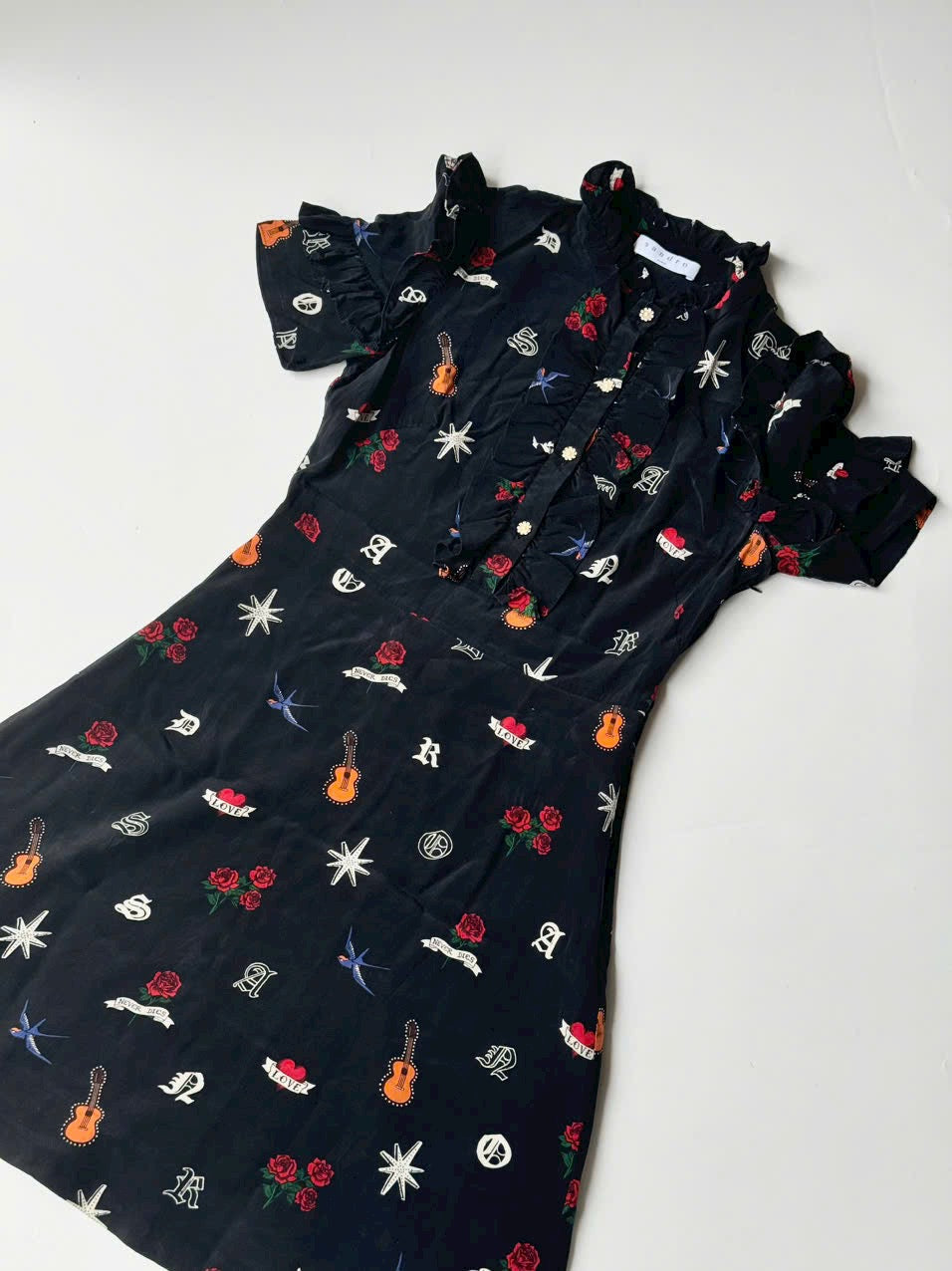 SANDRO Wendy Tattoo Print Dress Silk