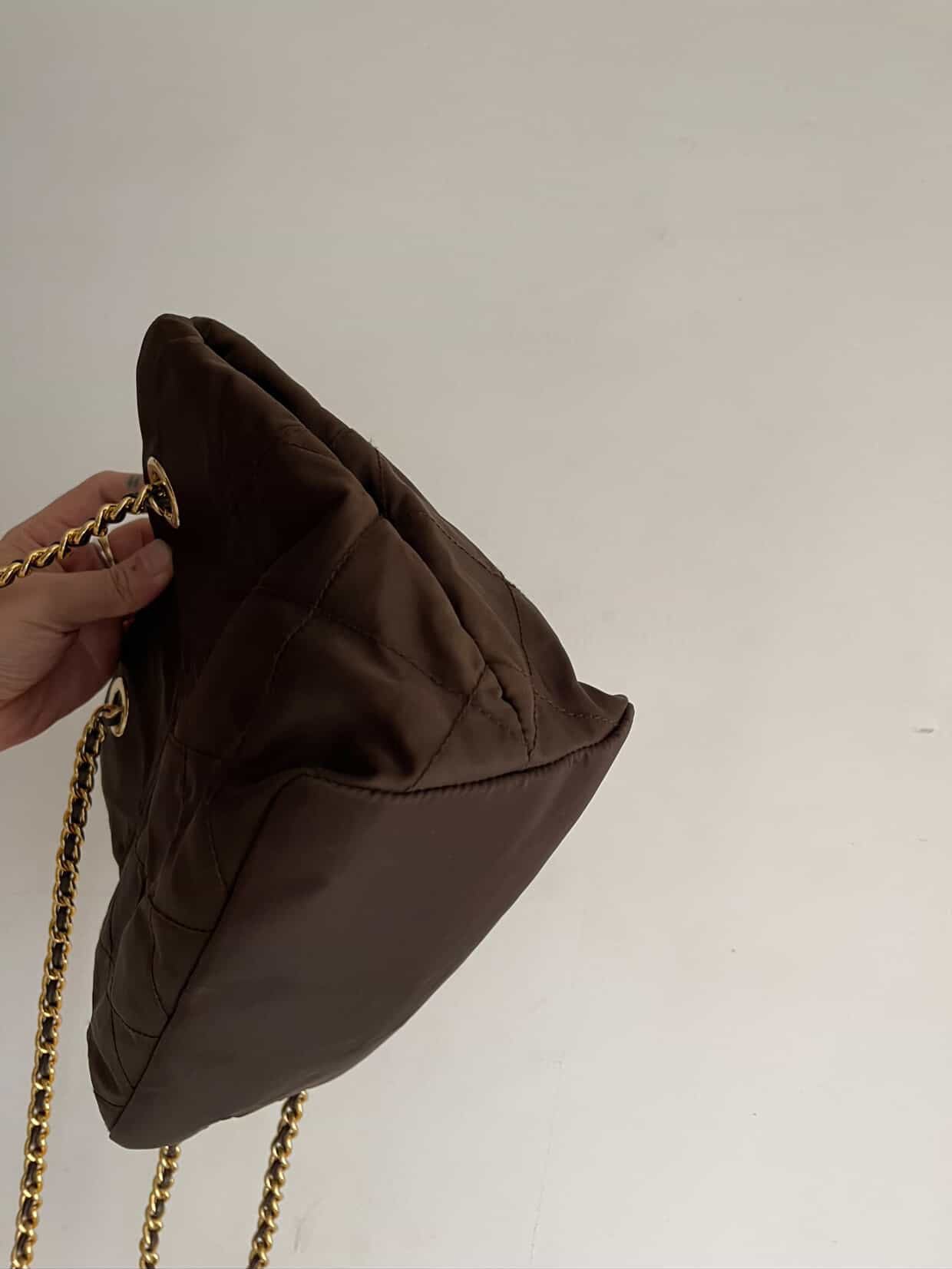 PRADA Chain Shoulder Bag Nylon Brown Gold