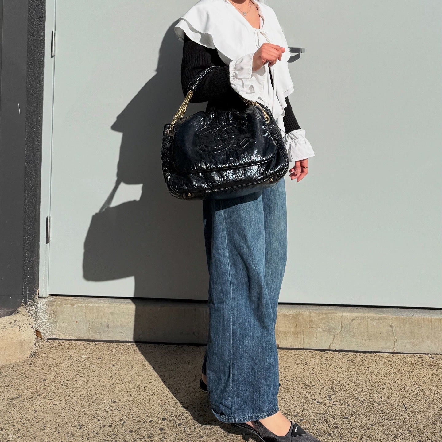 Chanel Rodeo Drive Flap Bag Chain Patent Leather Black