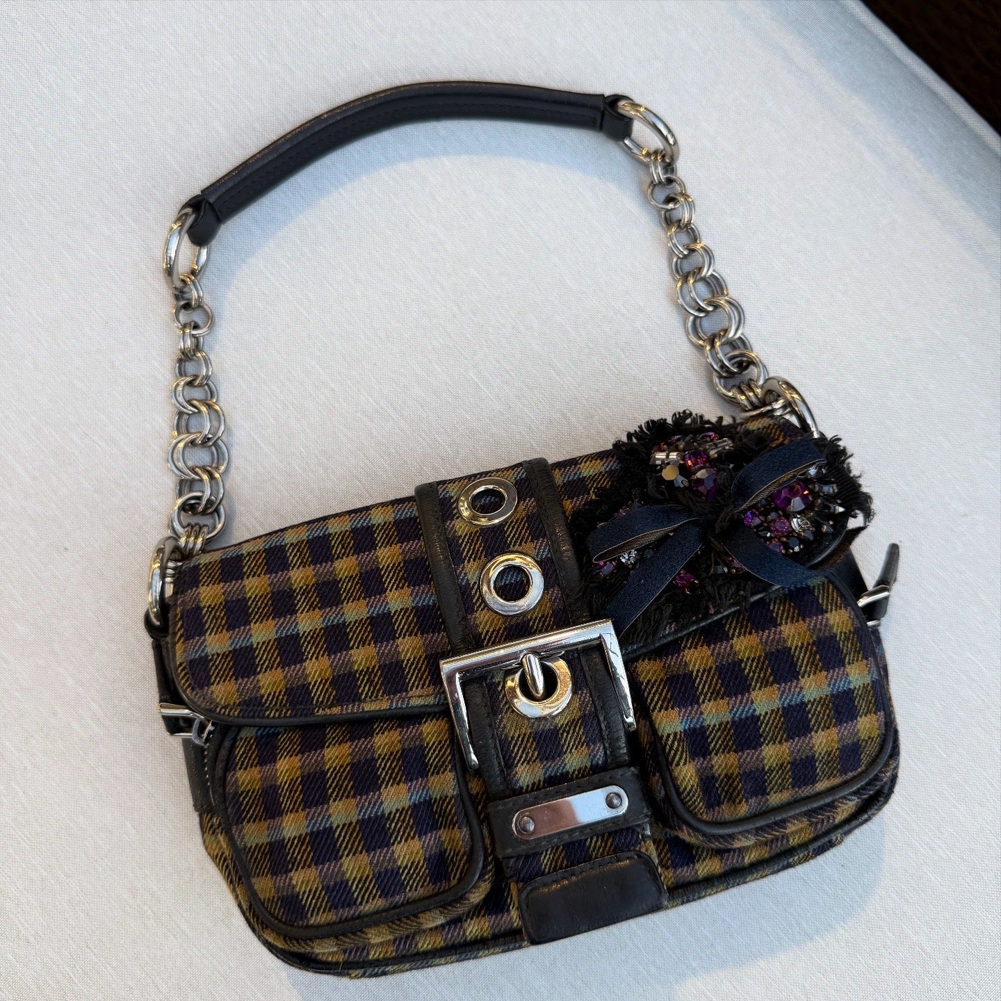Prada Multicolor Plaid Wool Small Evening Bag