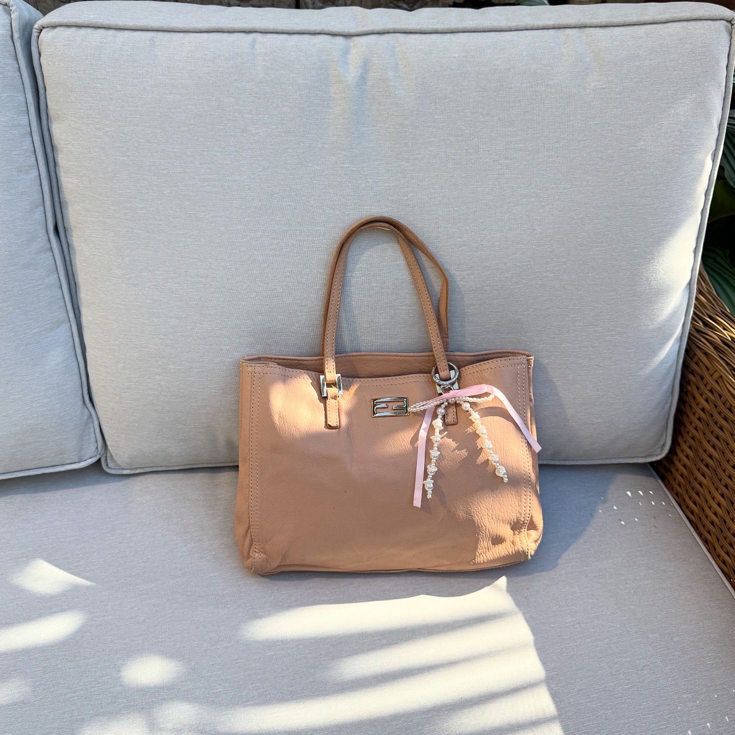 Fendi Beige Leather Logo Tote