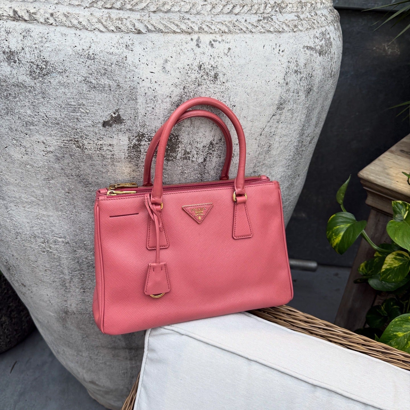Prada Saffiano Lux Galleria Double Zip Tote Pink