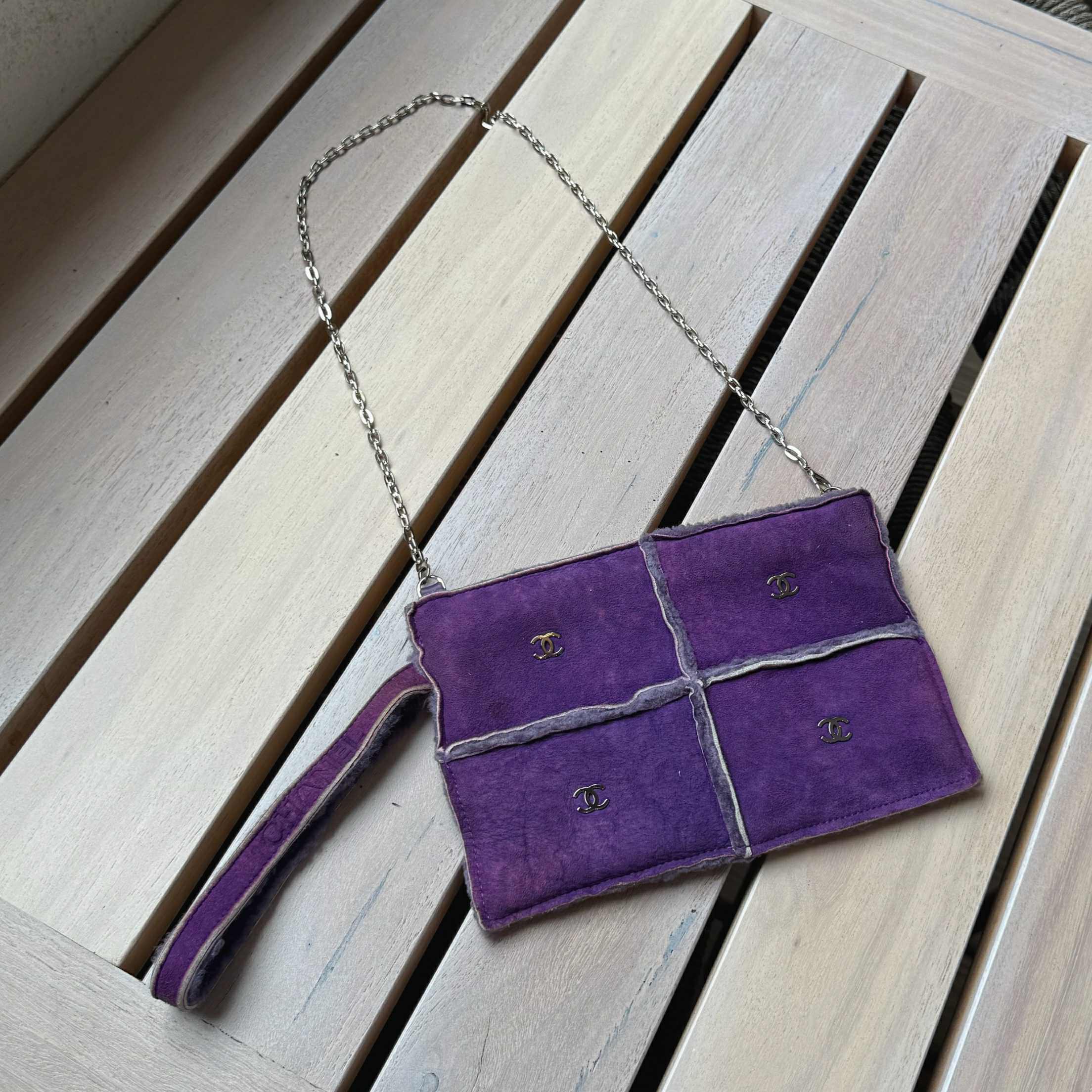 Chanel Purple Coco Matelasse Clutch Mouton Suede