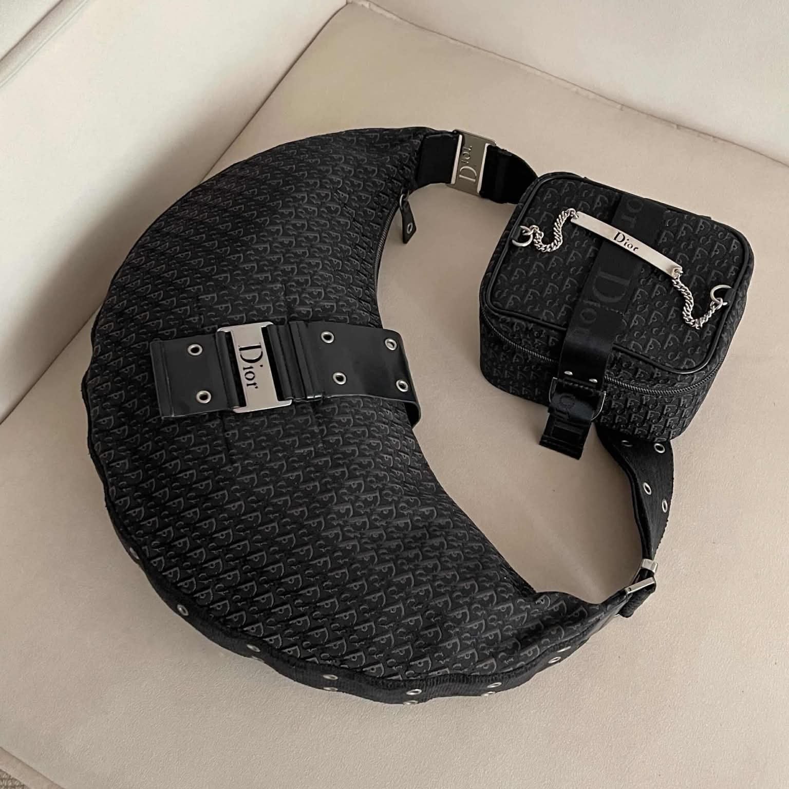 CHRISTIAN DIOR BLACK DIORISSIMO HALF MOON BAG