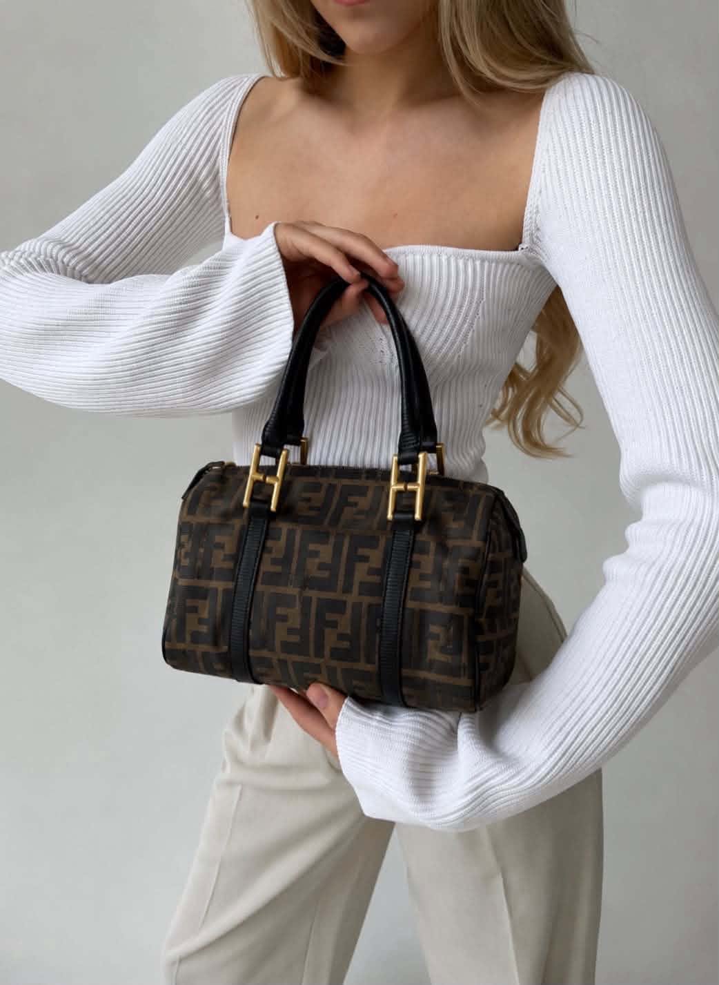 Fendi Zucca Canvas Boston Bag