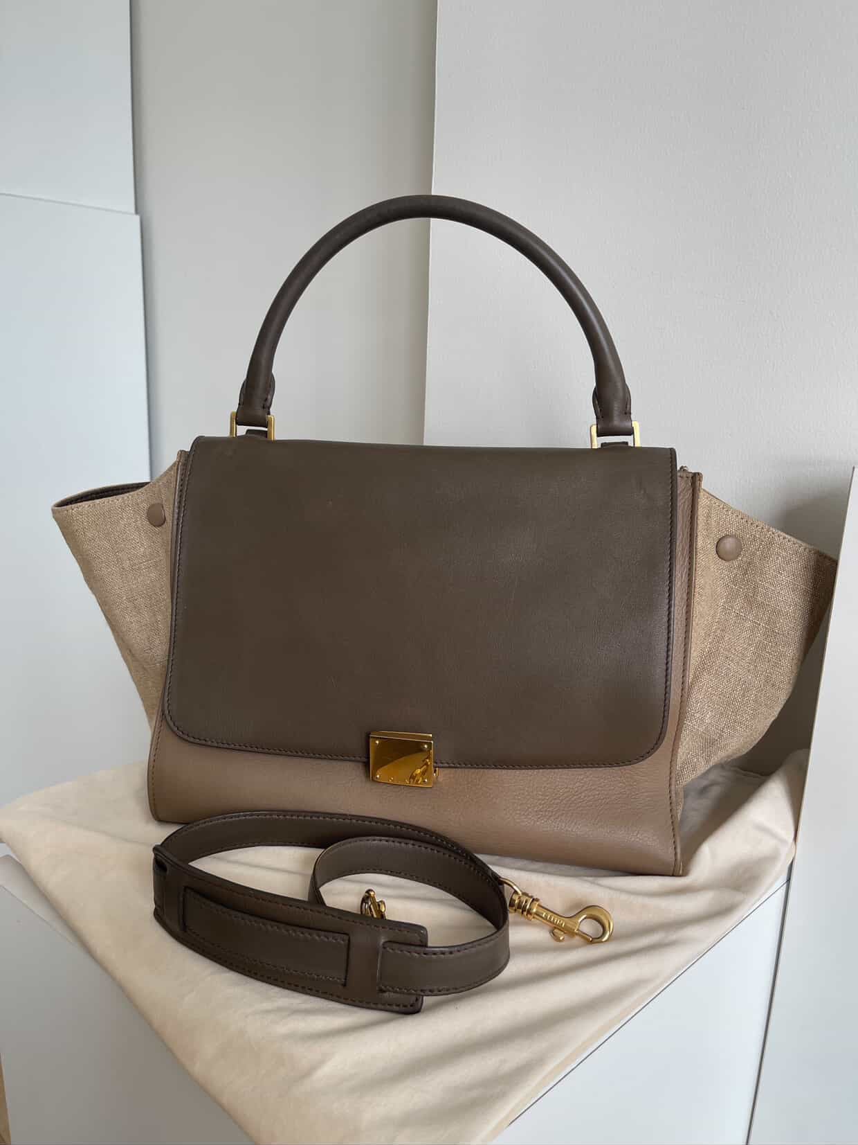 Celine Trapeze Beige Dark Brown