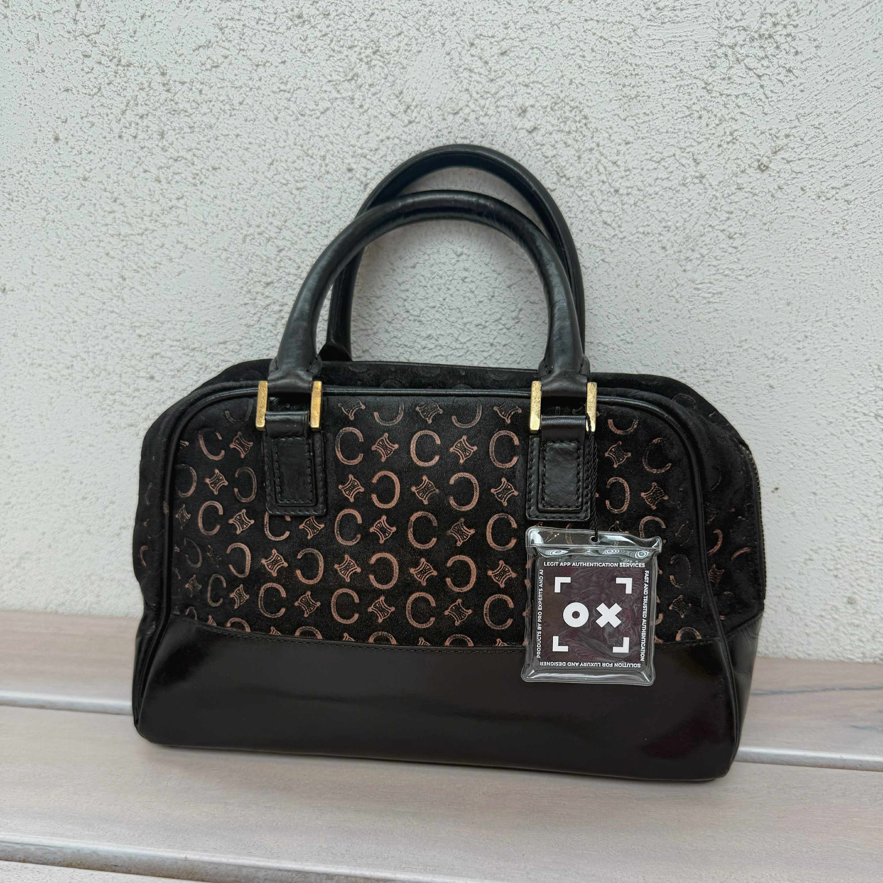 Celine C Macadam Canvas Bowling Bag Suede Leather