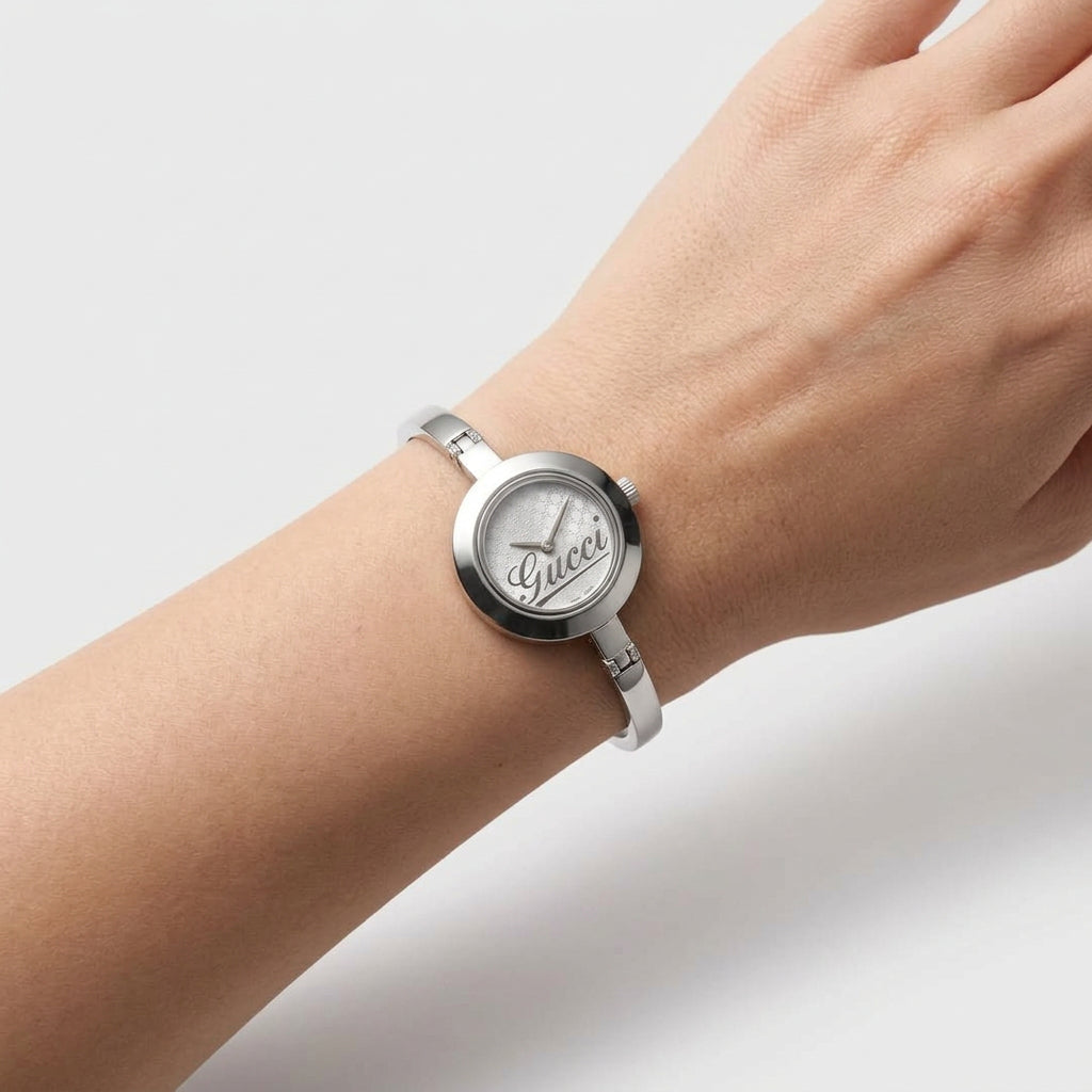 Gucci Silver 105 Monogram Pattern White Dial Quartz