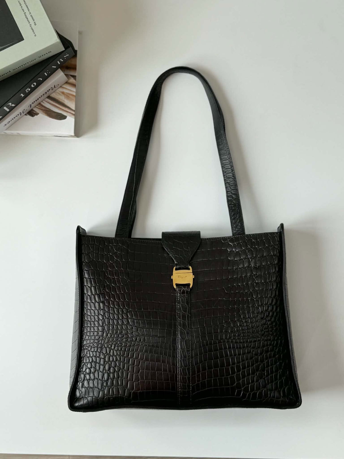 Salvatore Ferragamo Embossed Leather Shoulder Bag