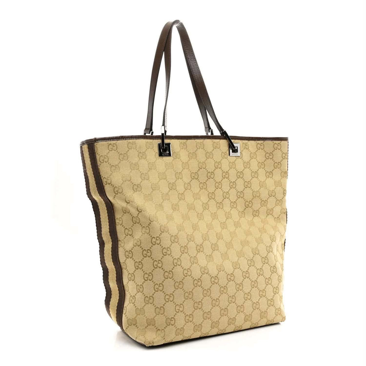 Gucci Monogram Web Bucket Tote Brown