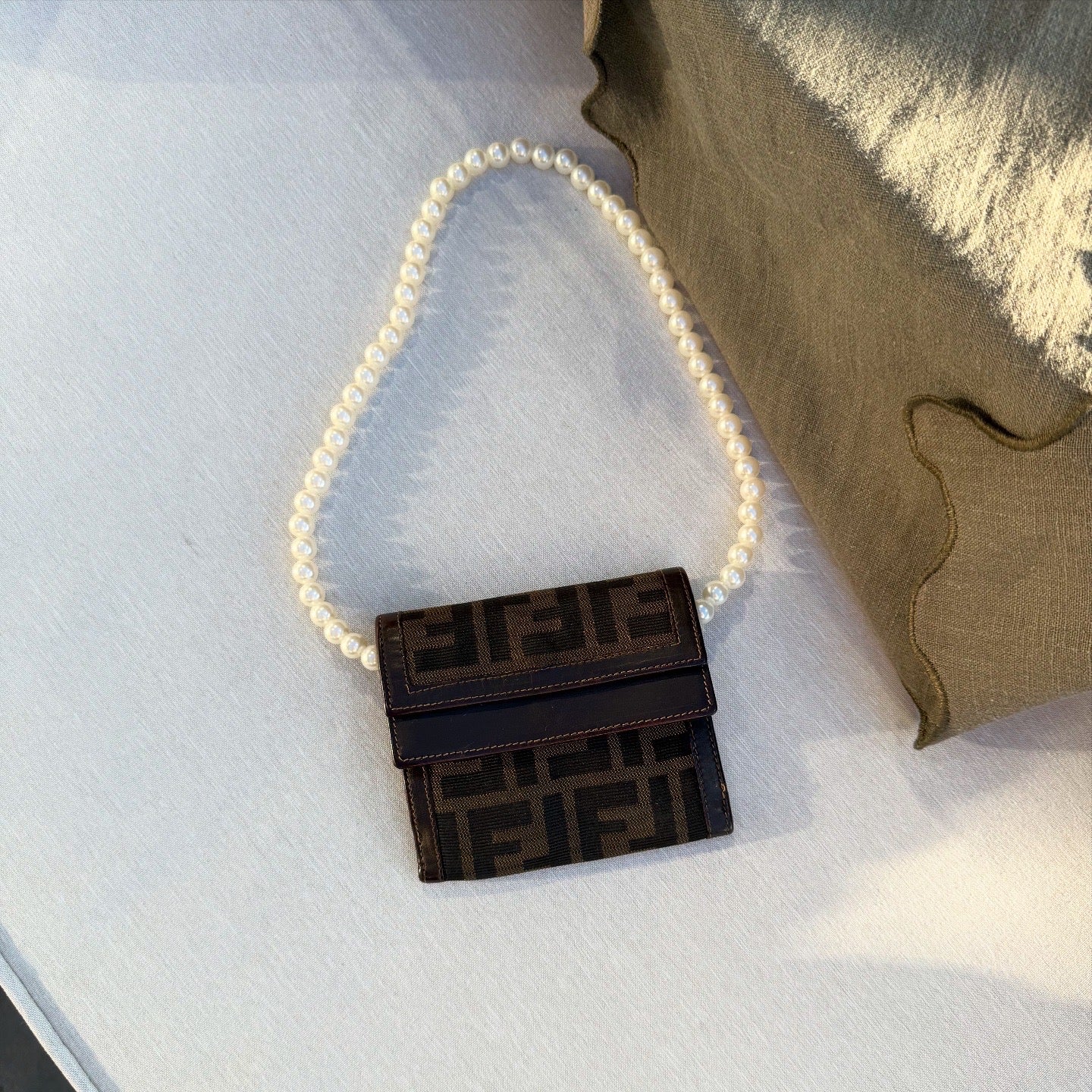 FENDI Zucca Jacquard Canvas Brown Tri-fold Wallet