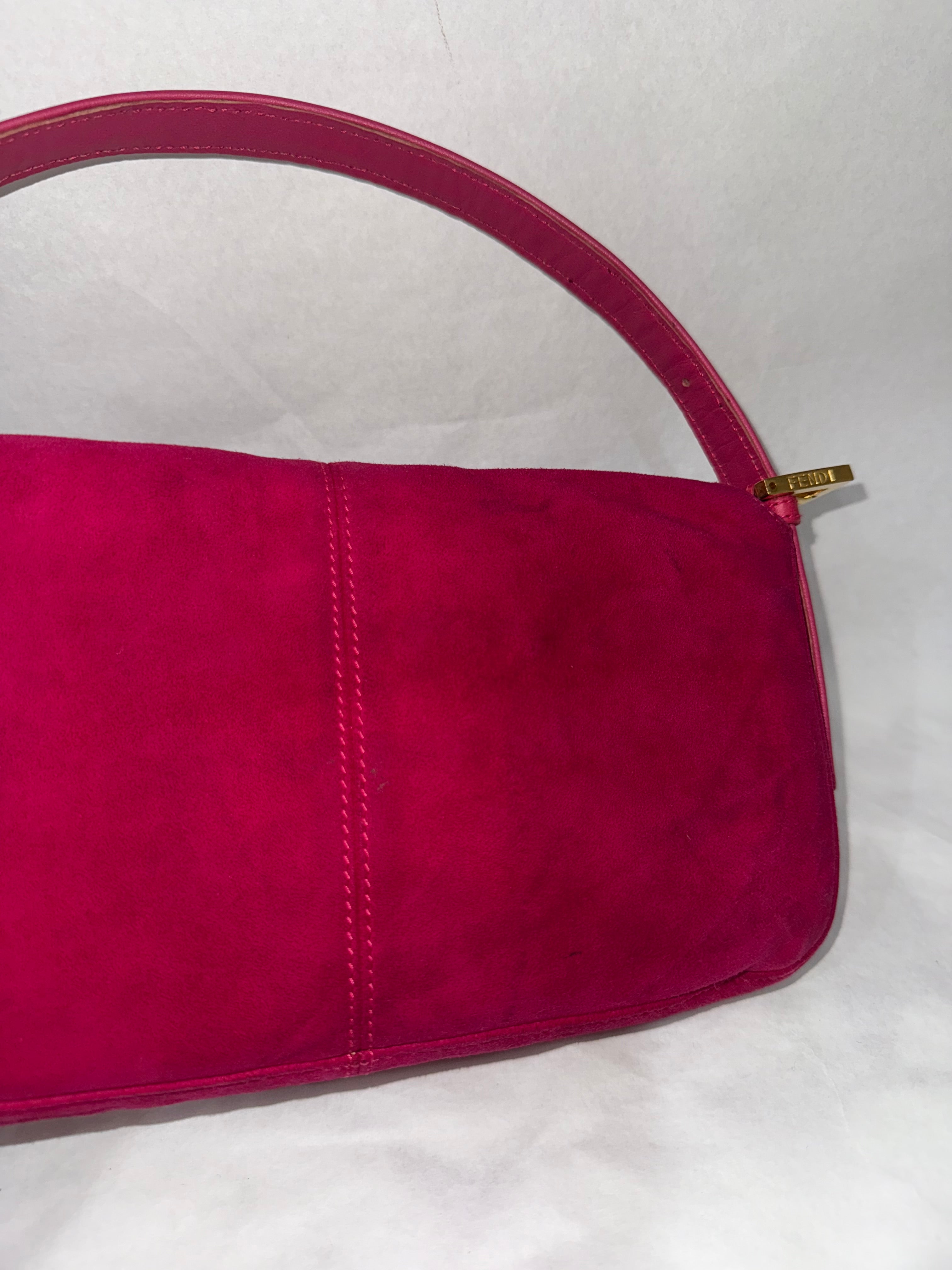 Fendi Suede Baguette Fuchsia Handbag