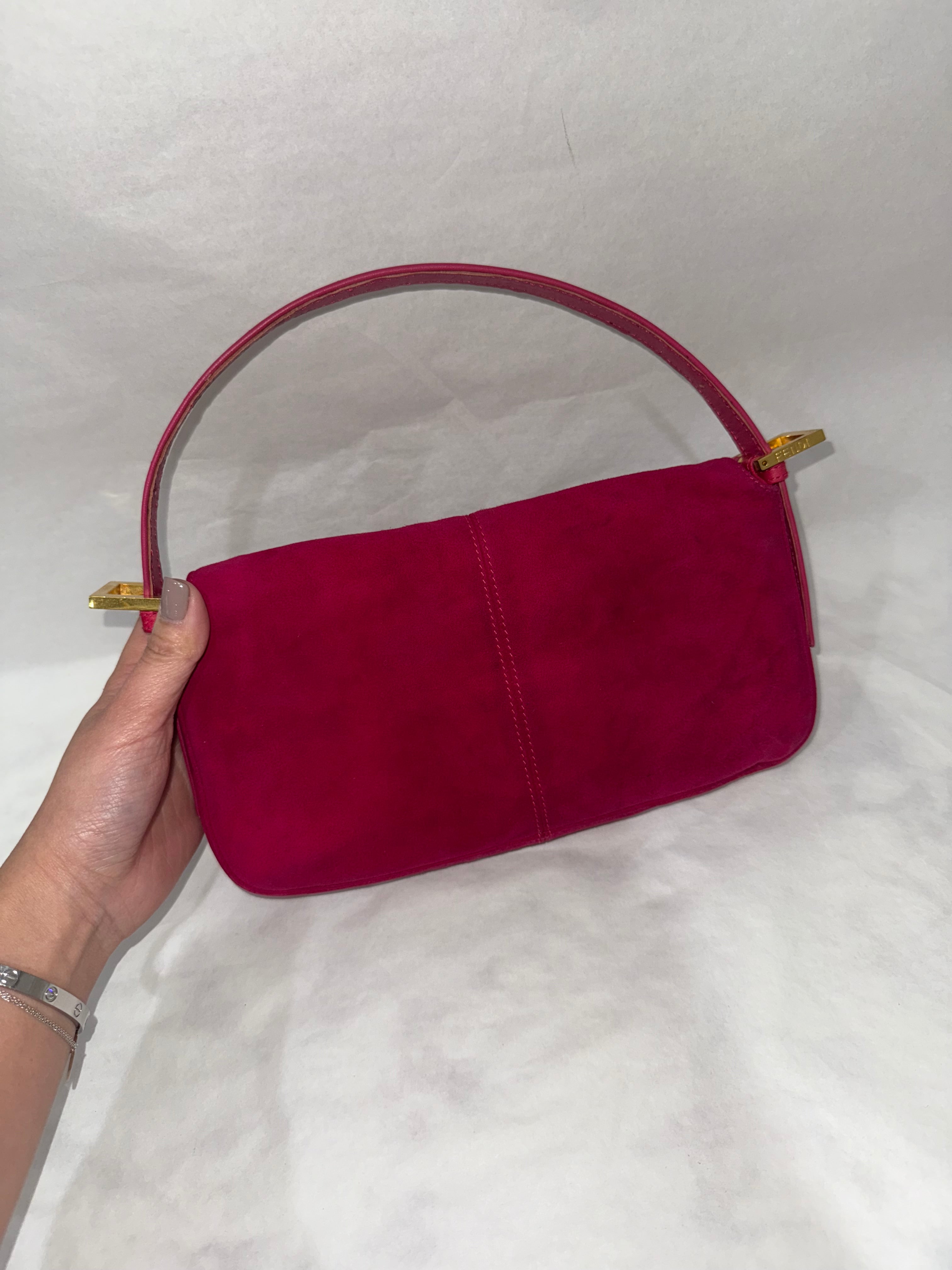 Fendi Suede Baguette Fuchsia Handbag