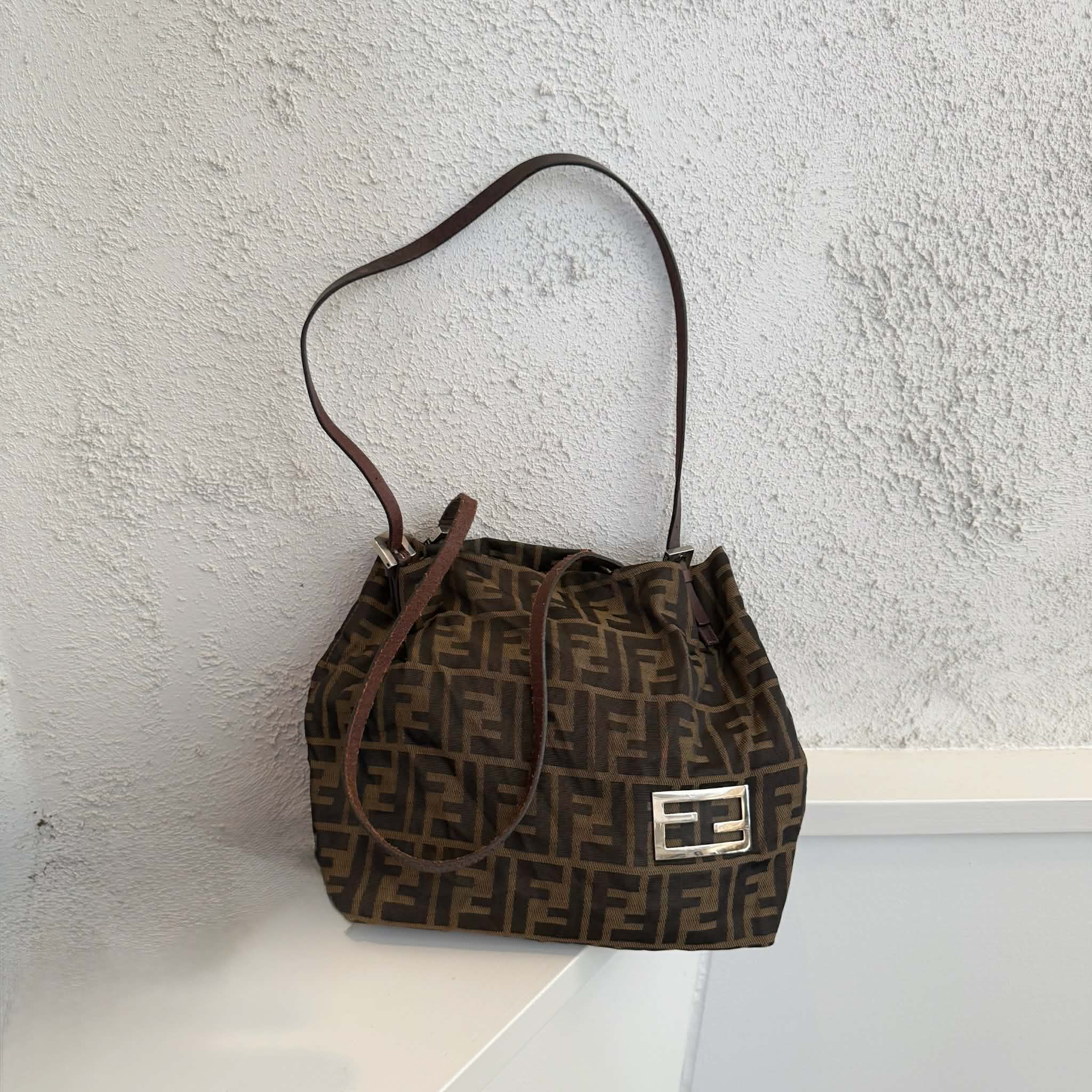 Fendi Zucca Canvas Tote Silver F logo