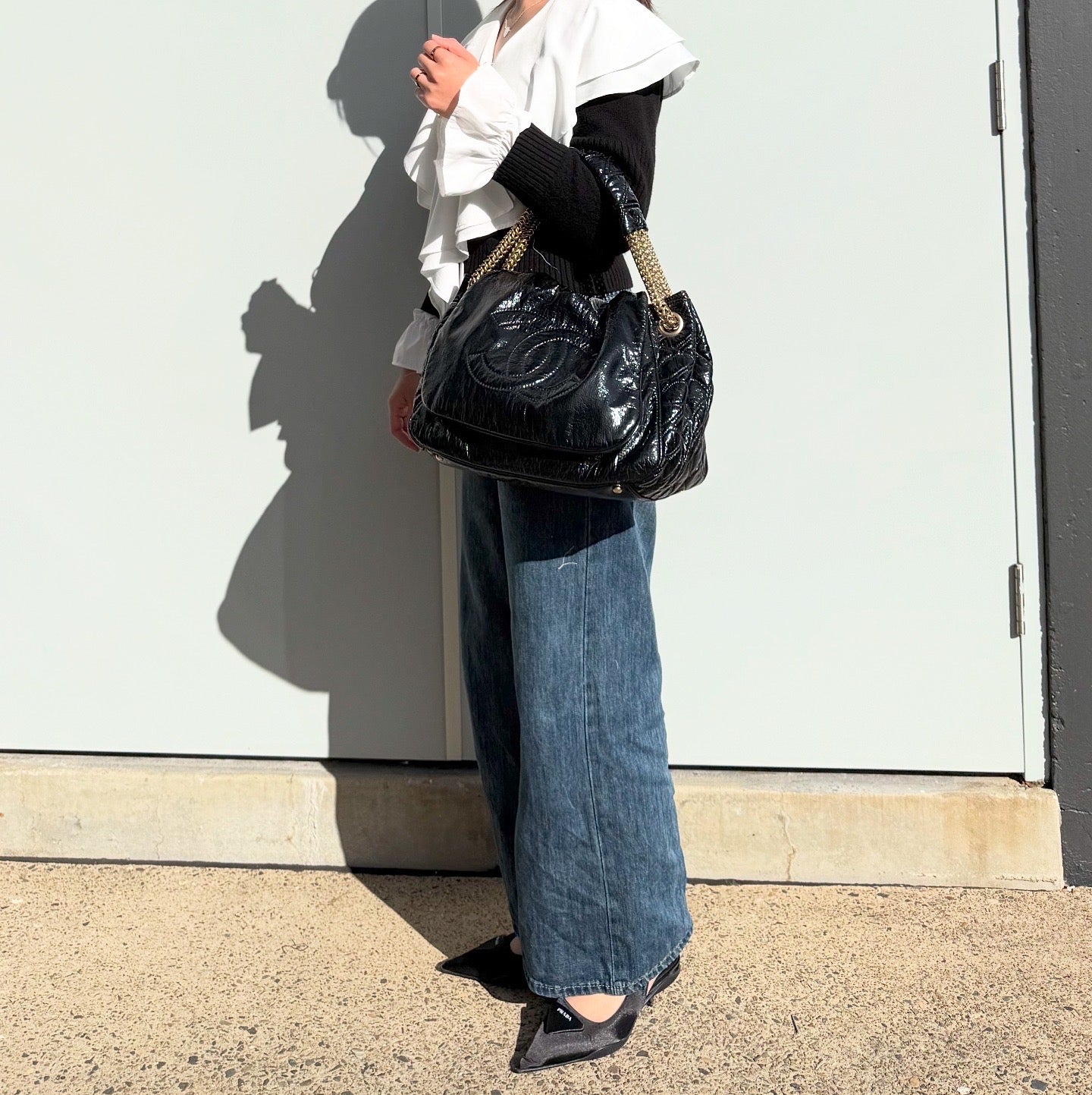 Chanel Rodeo Drive Flap Bag Chain Patent Leather Black