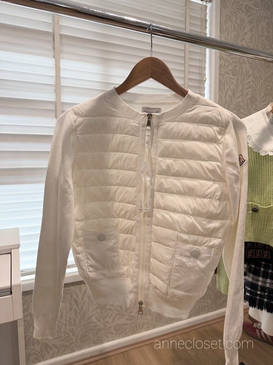 Moncler White Wool Padded Tricot Cardigan