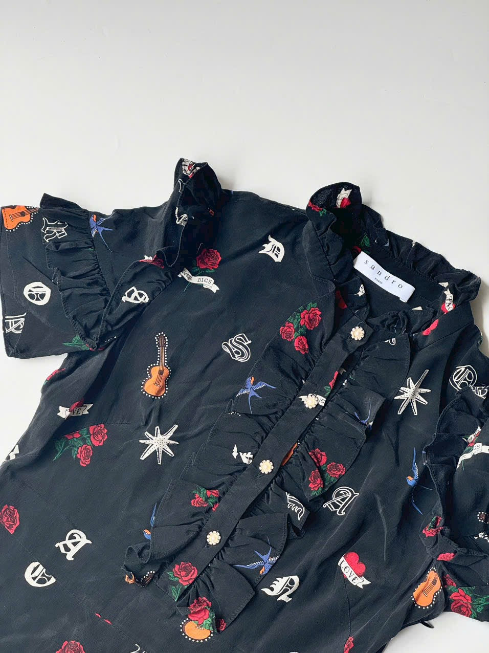 SANDRO Wendy Tattoo Print Dress Silk