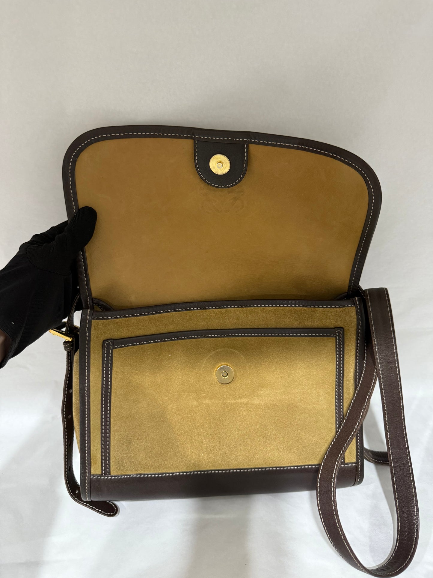 LOEWE Anagram Shoulder Bag Suede Camel