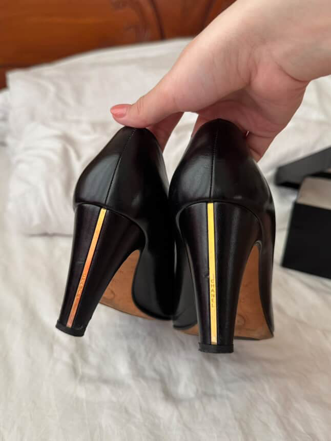 CHANEL Black Leather Buckle Detail Pumps 7cm