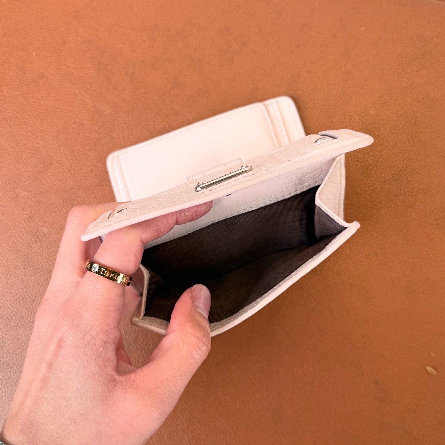 Celine Vintage White Leather Triomphe Small Purse