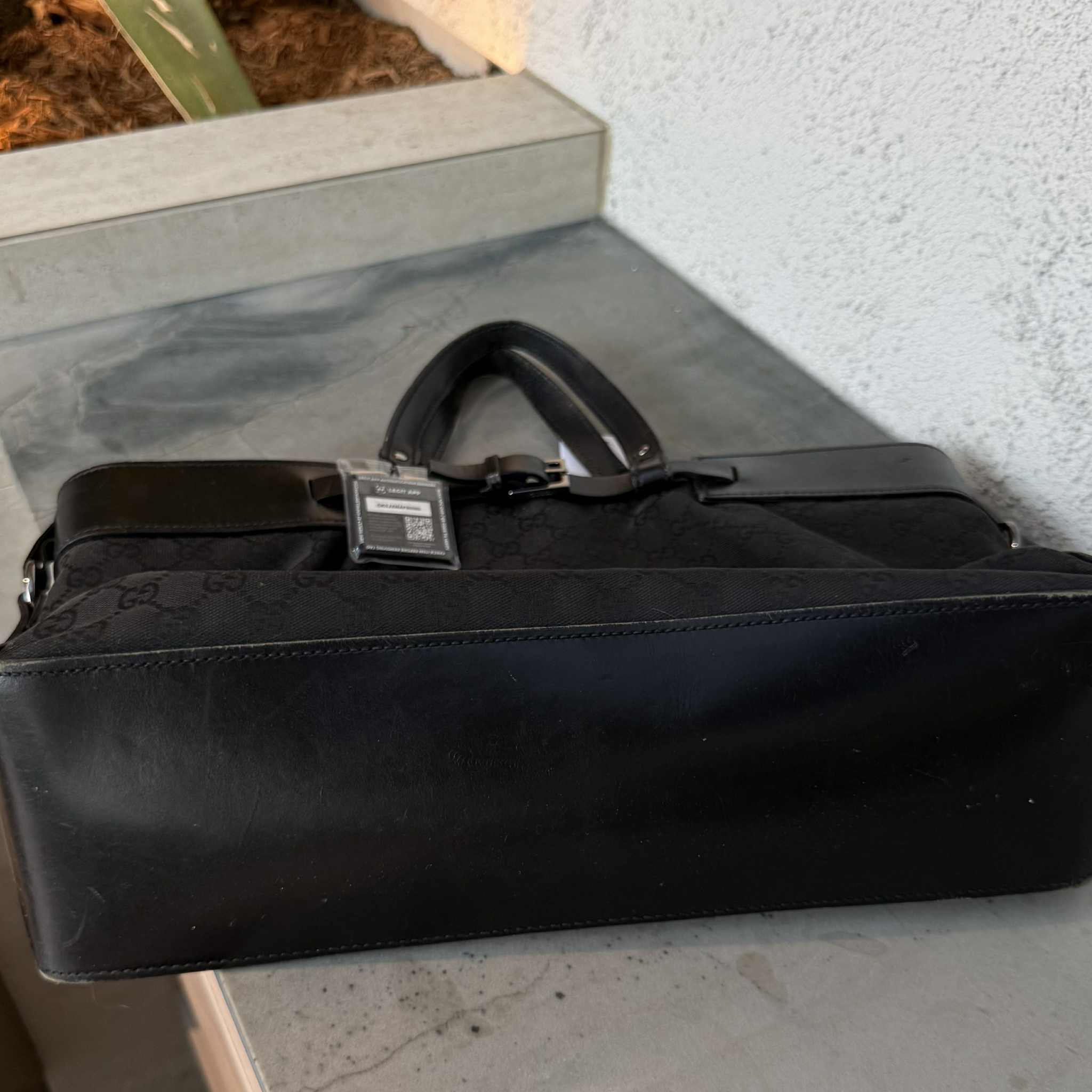 Gucci GG Monogram Canvas/Leather Belt Buckle Handbag Black