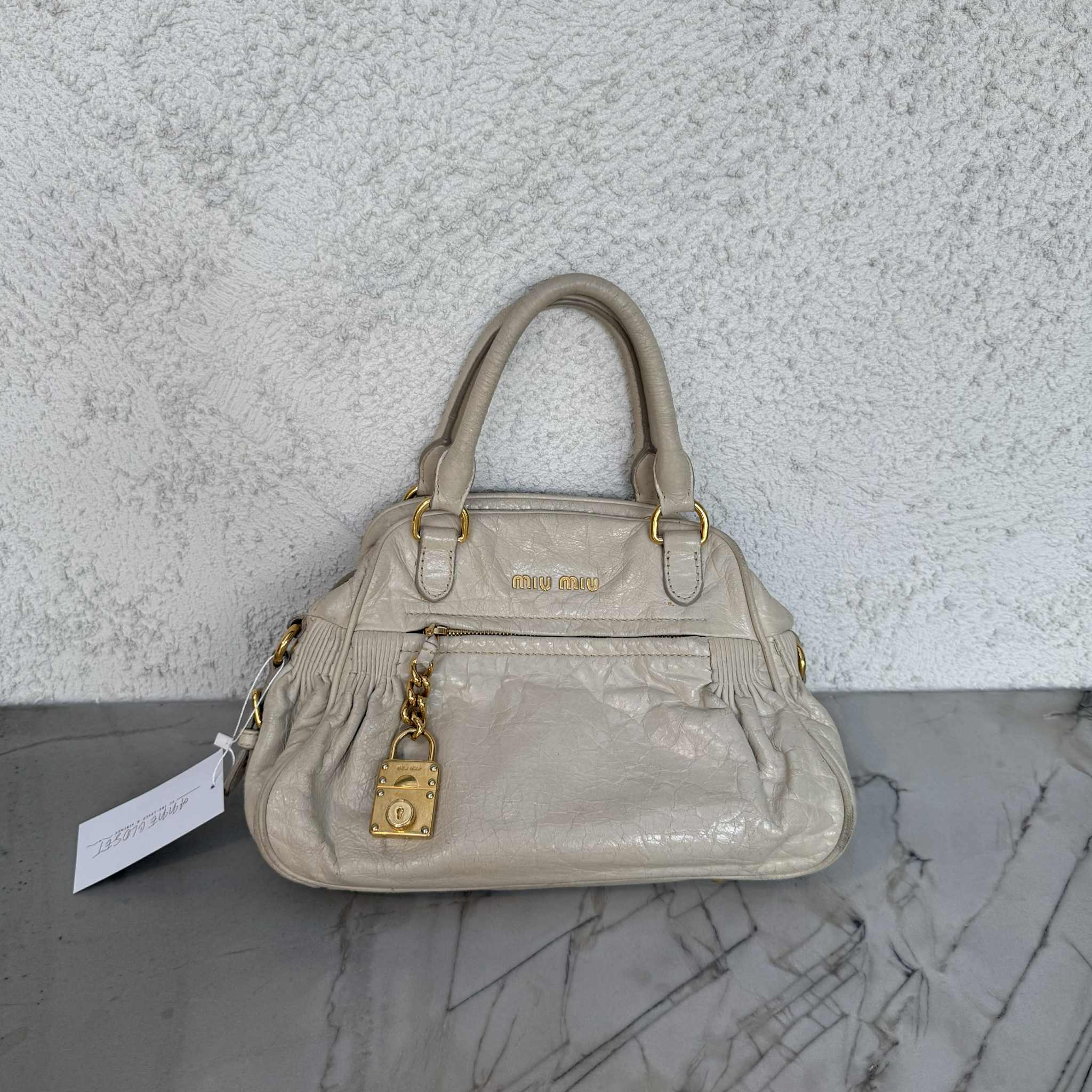 Miu Miu White Vitello Lux Leather Charm Satchel