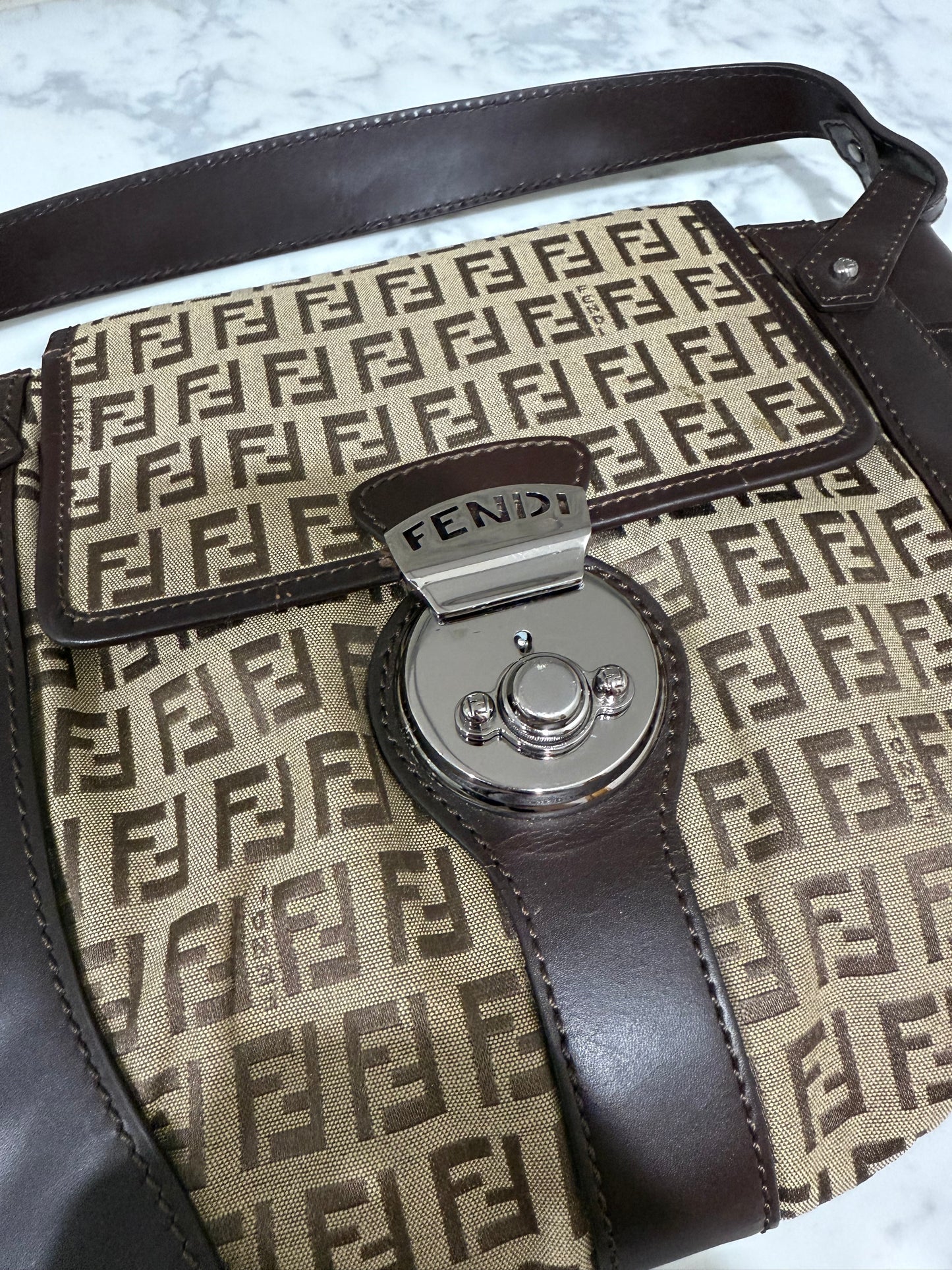 Fendi Zucchino Canvas and Leather Borsa Tuc Hobo